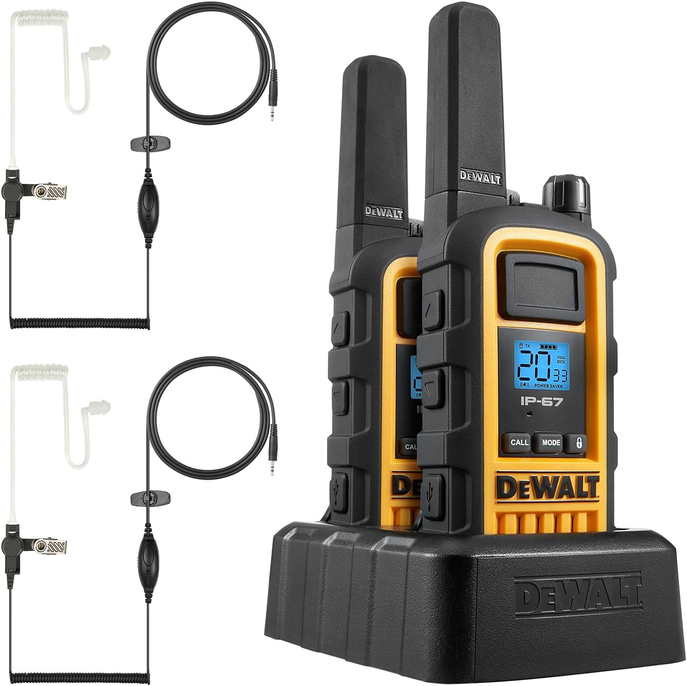 DXFRS800 FRS Walkie Talkies, Long Range 2 Way Radio, 2W, IP67 Waterproof, 2 Pack with 2 Headsets, 1DXFRS800-SV1