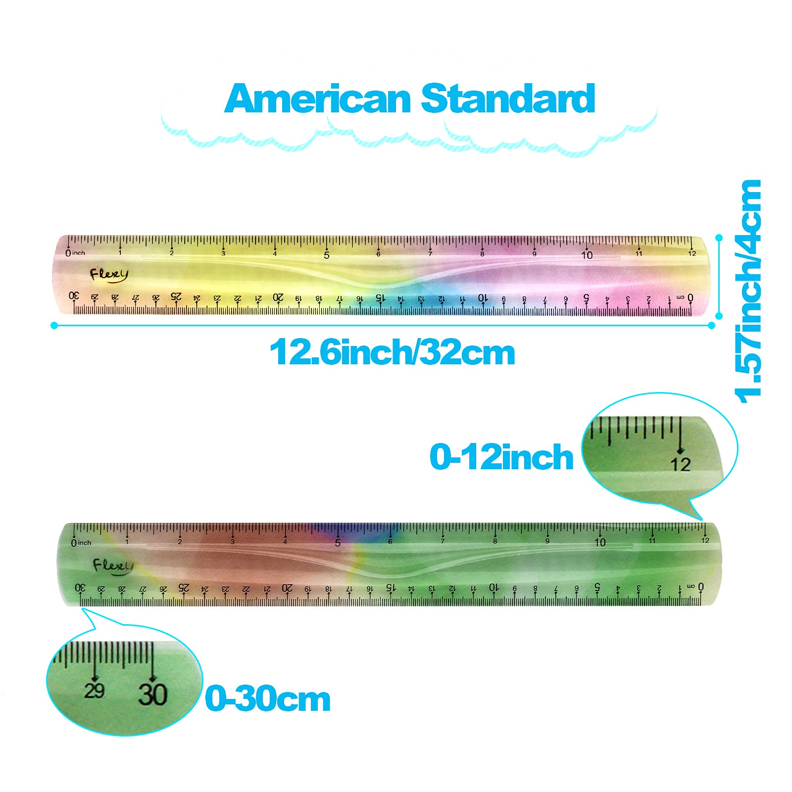 Bendable 12 Inch Ruler For Kids With Inches And Centimeters Metric And ...
