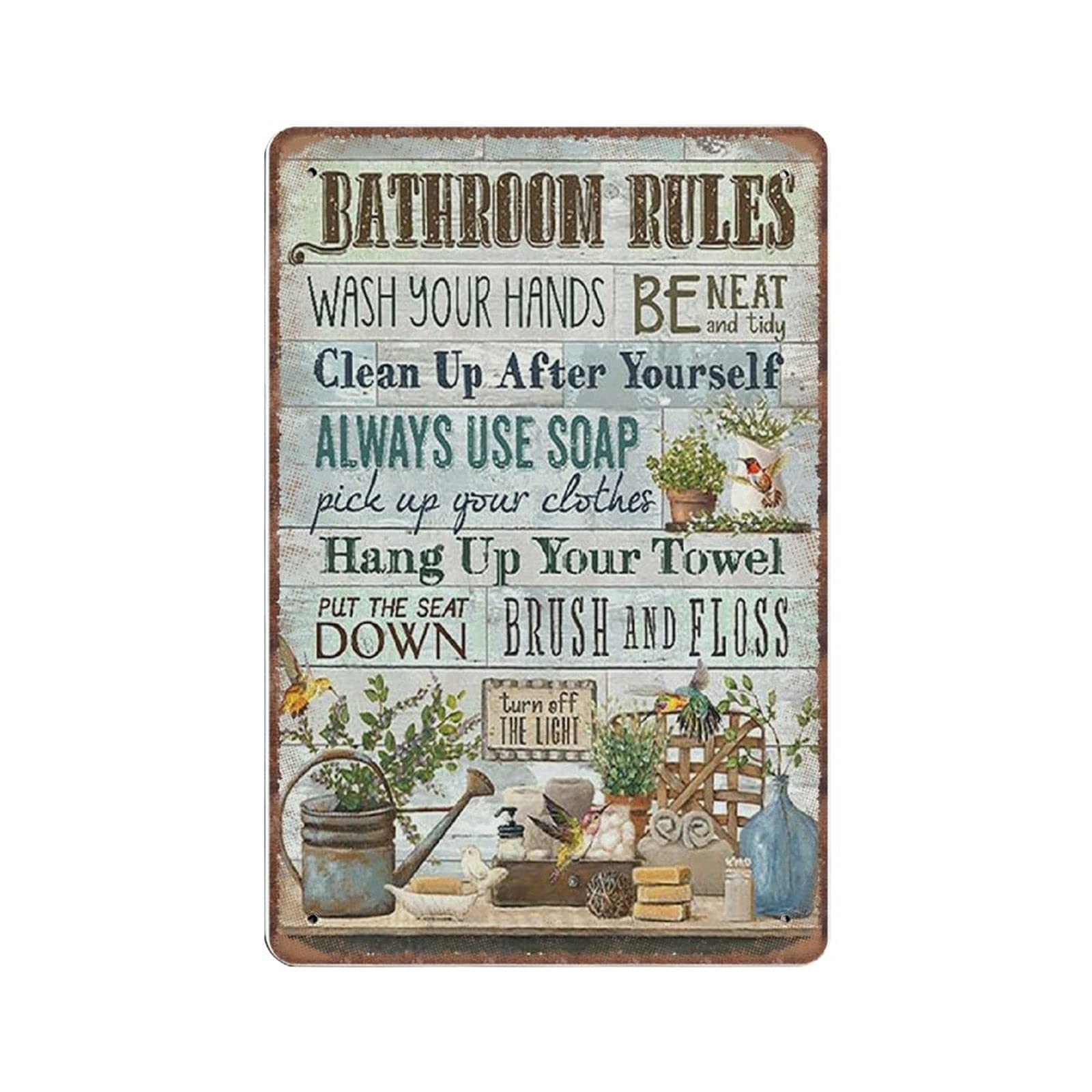 rayprint Bathroom Rules Tin Signs, Restroom Wall Decor, Toilet Rules Vintage Poster Metal Tin Signs Iron Wall Decor Bar Club Novelty Funny Kitchen Retro Parlor Garage Gifts for mom Dad, 20X30cm
