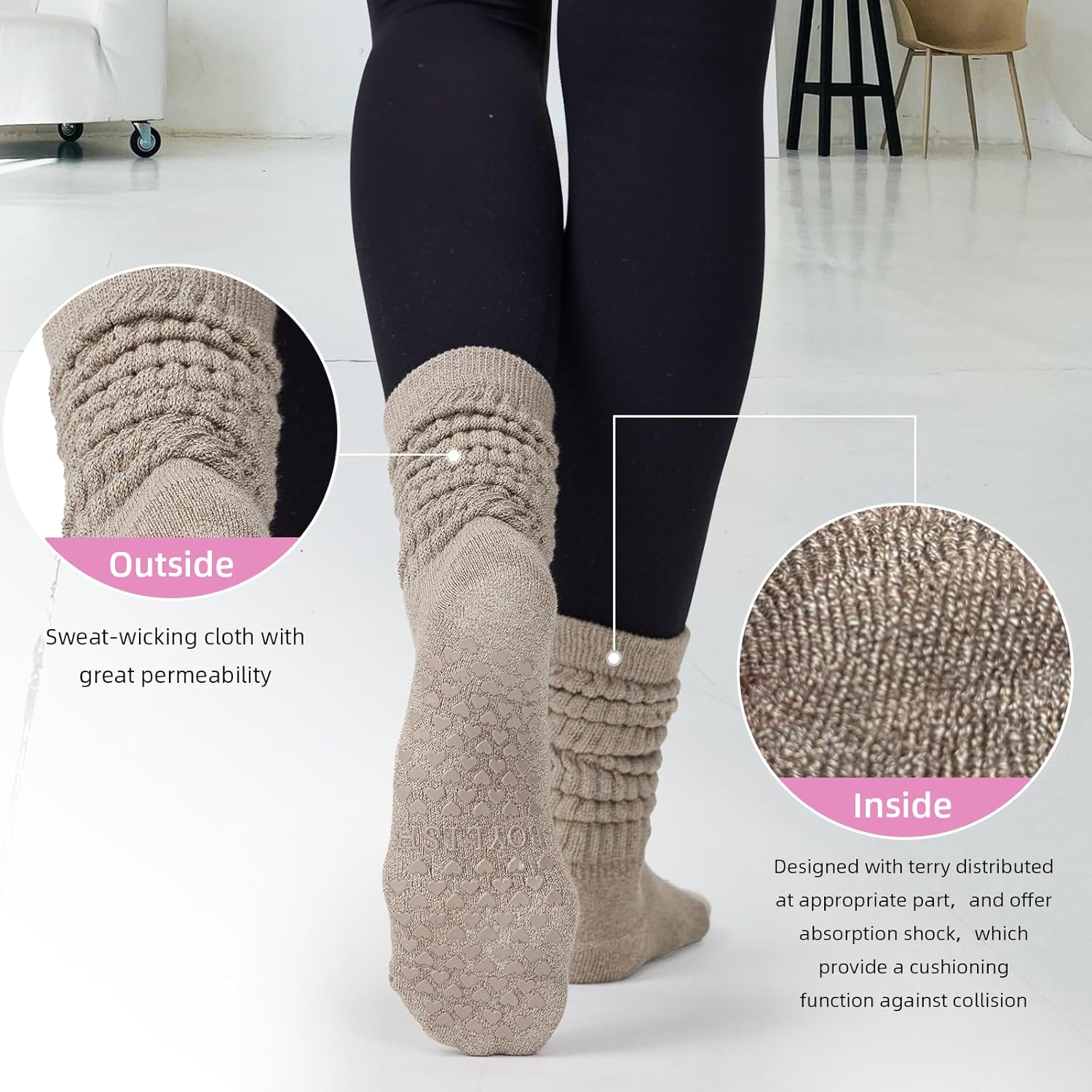 3 Pairs Grip Pilates Yoga Socks for Women, Non-Slip Slouch Scrunch Socks for Barre Home Studio Hospital Workout - Image 6