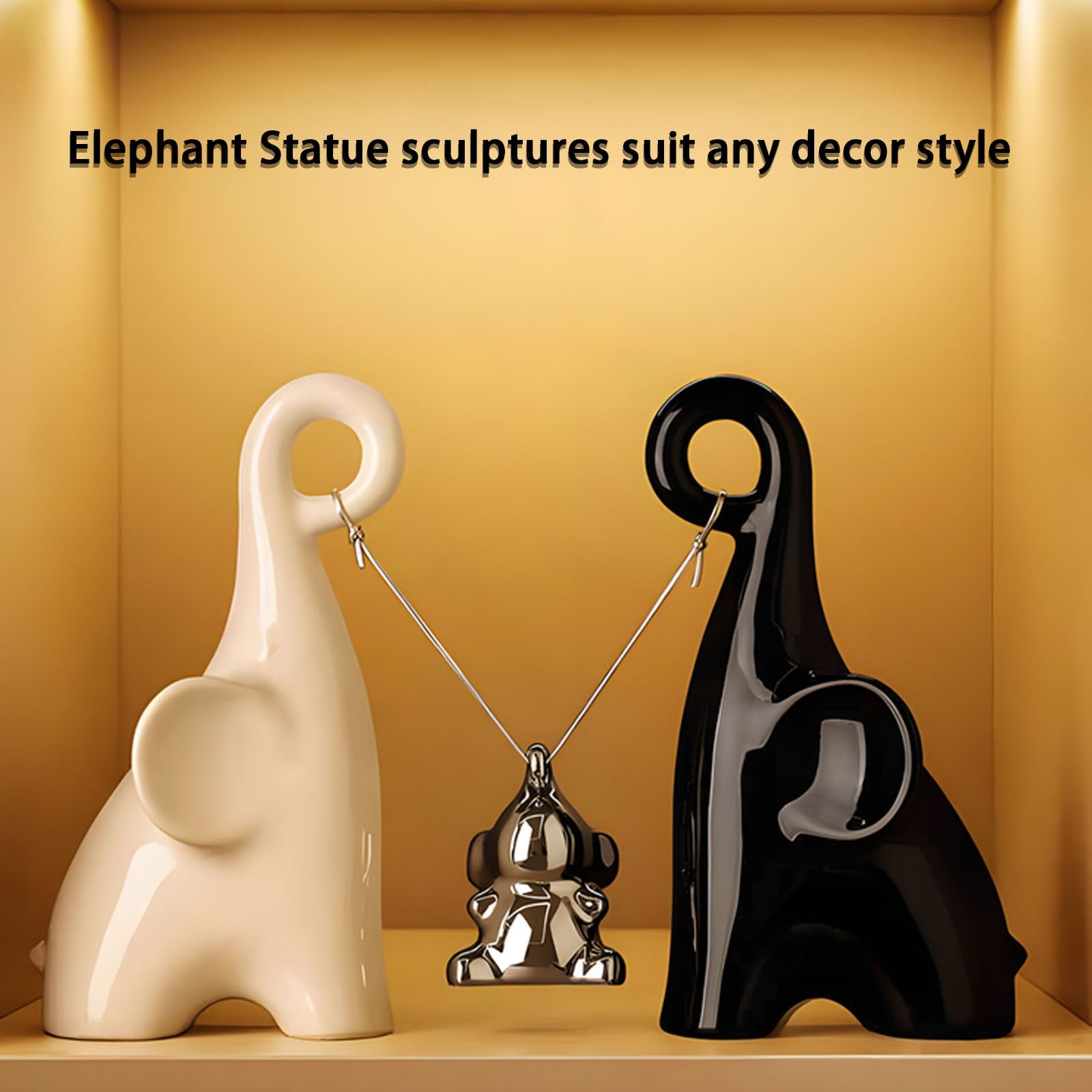 Elefante Statua Ceramica, Elefante Portafortuna Decorazioni Casa Statuette Decorative Soprammobili Moderni Particolari Arredo Casa Moderno (Nero/Bianco/Argento)
