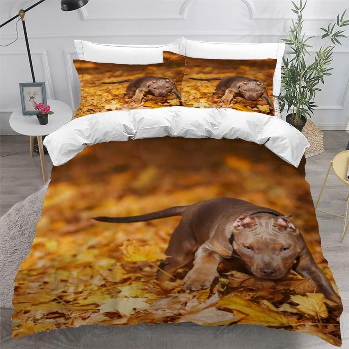 Funda Nordica Cama 135/150 Beagle Funda Edredon 240x220 Hojas de Otoño 3D Fundas de Edredón Microfibra Suave Ropa de Cama de 3 Piezas con Cremallera y 2 Fundas de Almohada K-1329