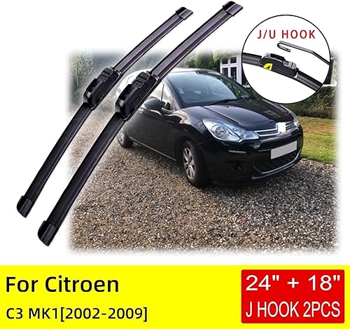 Miniatura 2 de Compatible con Citroen C3 MK1 2002 2003 2004 2005 2006 2007 2008 2009 Escobillas de limpiaparabrisas delantero, accesorios de cortador U J Hook