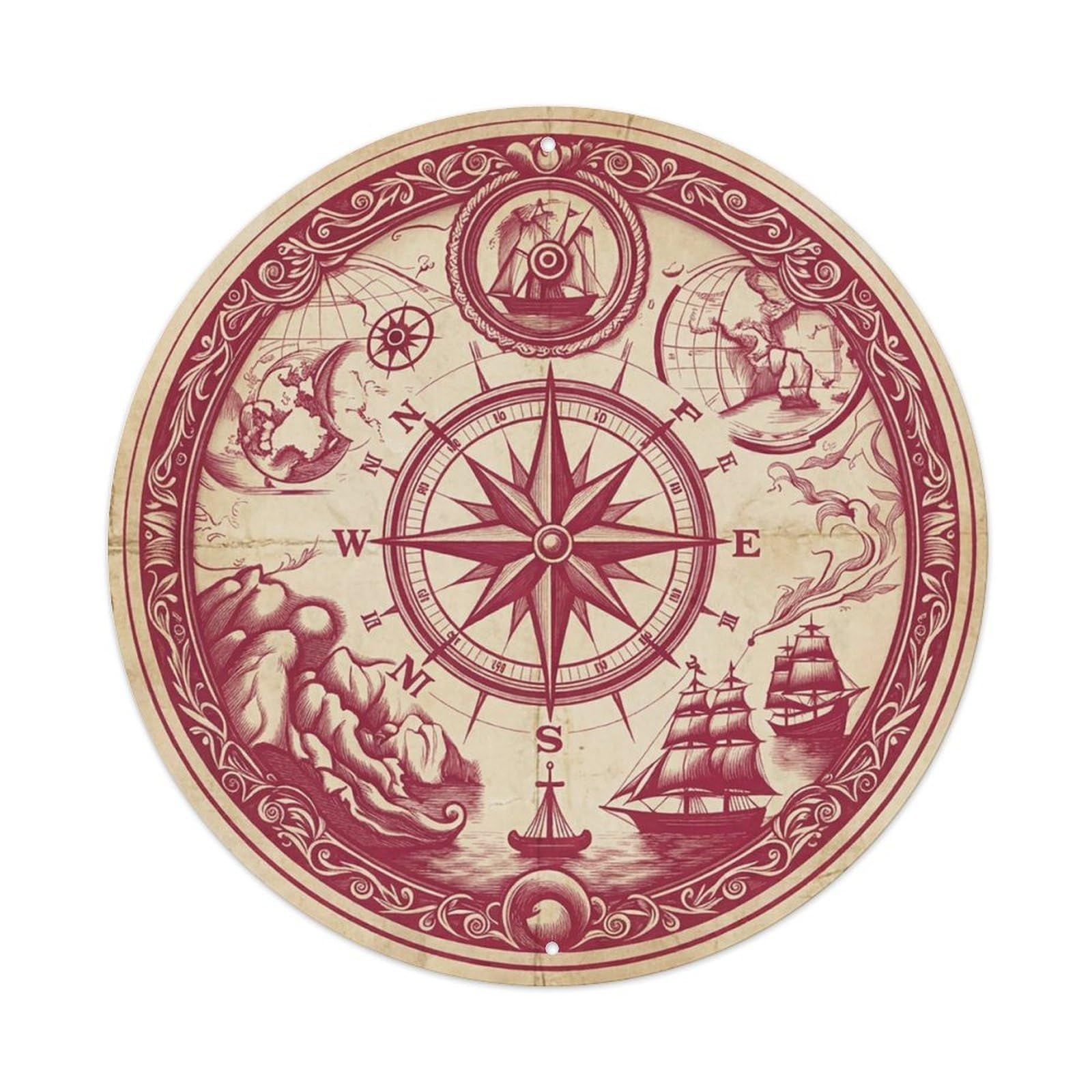 Vintage Nautical Compass World Map Bloodline Path Metal Tin Sign