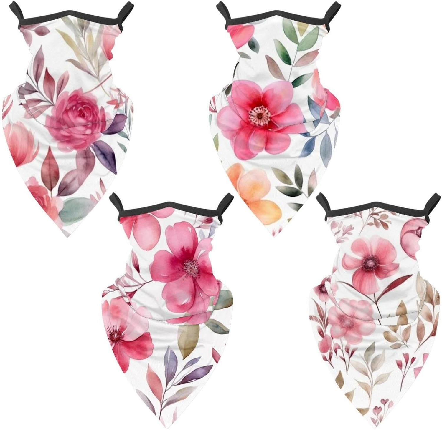 4 Pieces Pink Flowers with Leaves Neck Gaiter Bandana Face Mask, Sun Cooling Scarf Gator Cover Head for Men Women