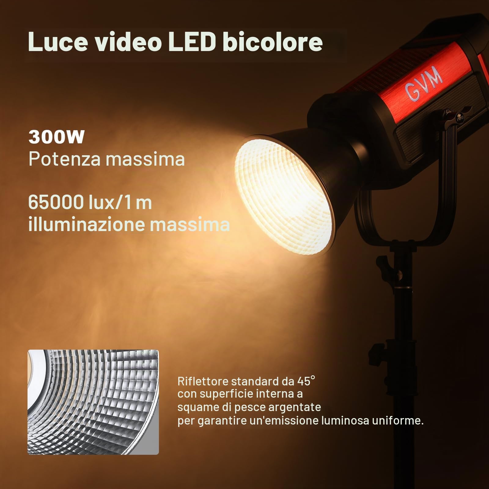 GVM - Luce video a LED, 300 W, 300 W, luce da studio a LED, 65000 Lux/1 m, per video studio, YouTube foto, CRI97+, 12 effetti, 2700 K – 6800 K, controllo DMX/APP