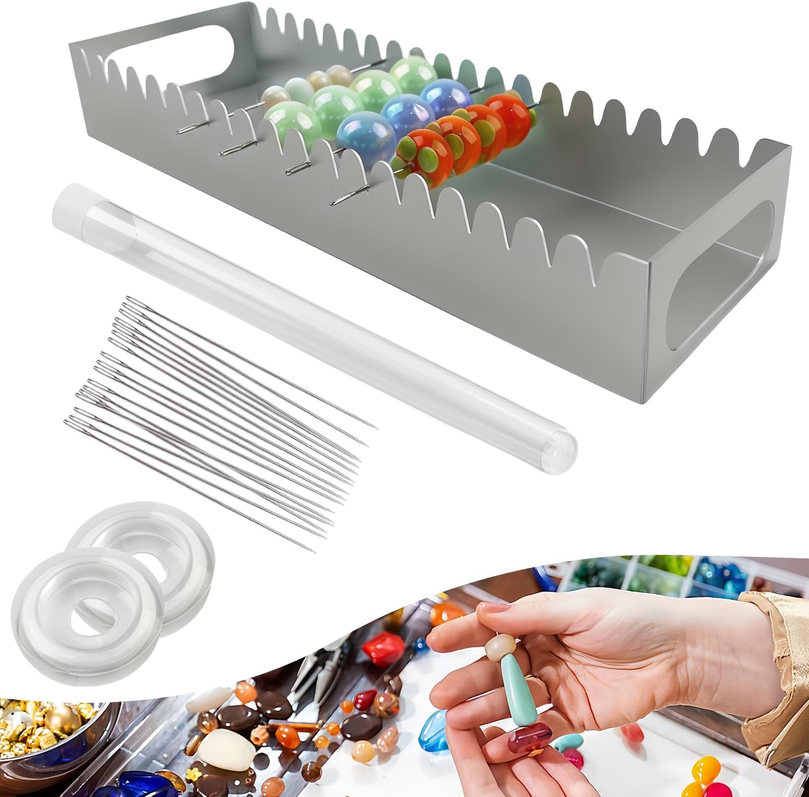 Bead Baking Rack,Polymer Clay Tools for Bead Maker,Drying Rack for Polymer Clay Jewelry Making Supplies(with 20 Pins & 2 Roll of Elastic Strings)