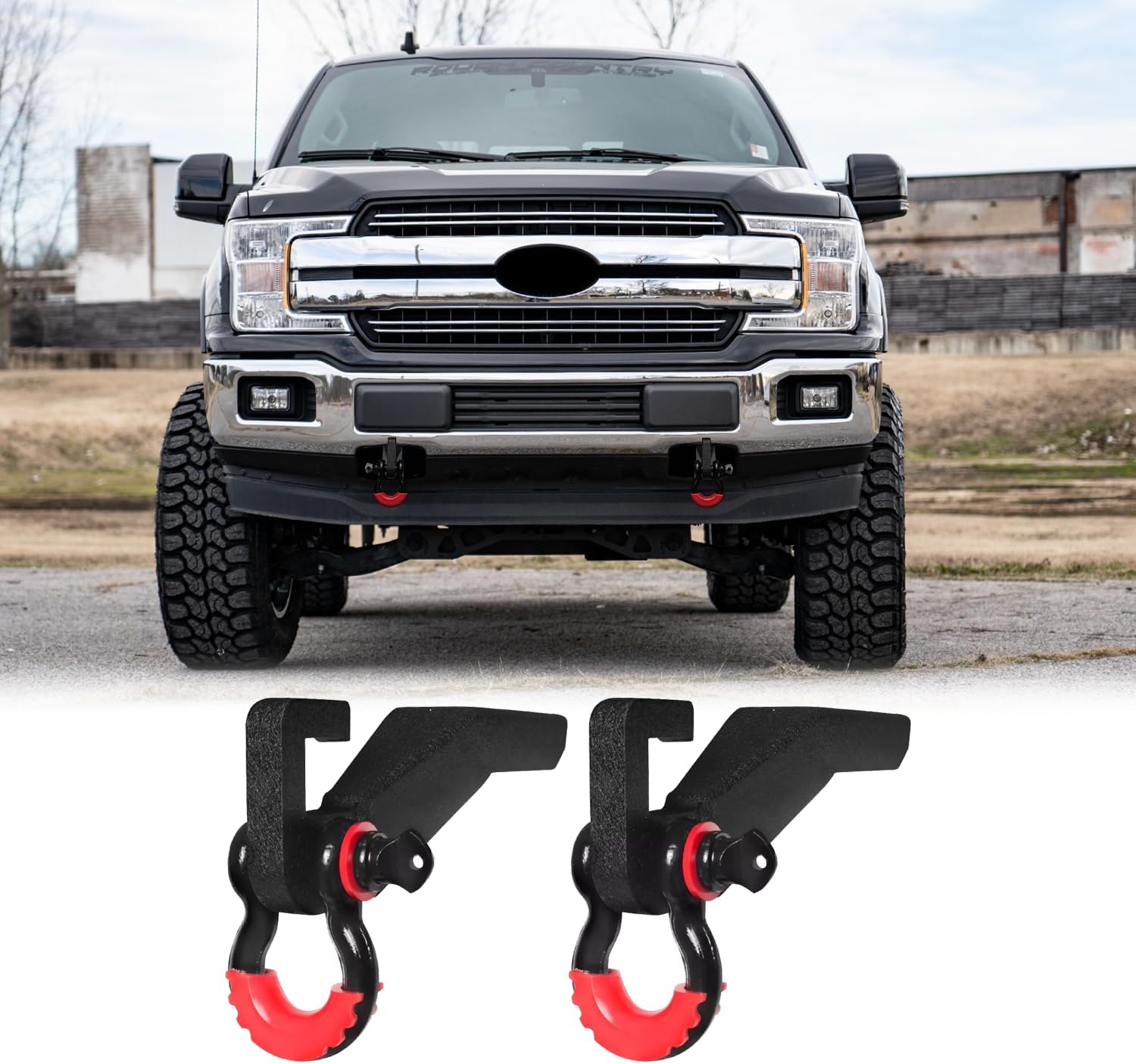 Steel Front Tow Hook Mount Bracket and D-Rings for 2009-2022 F150 D-Ring Shackle Bracket, Tow Hook Bracket Replacement