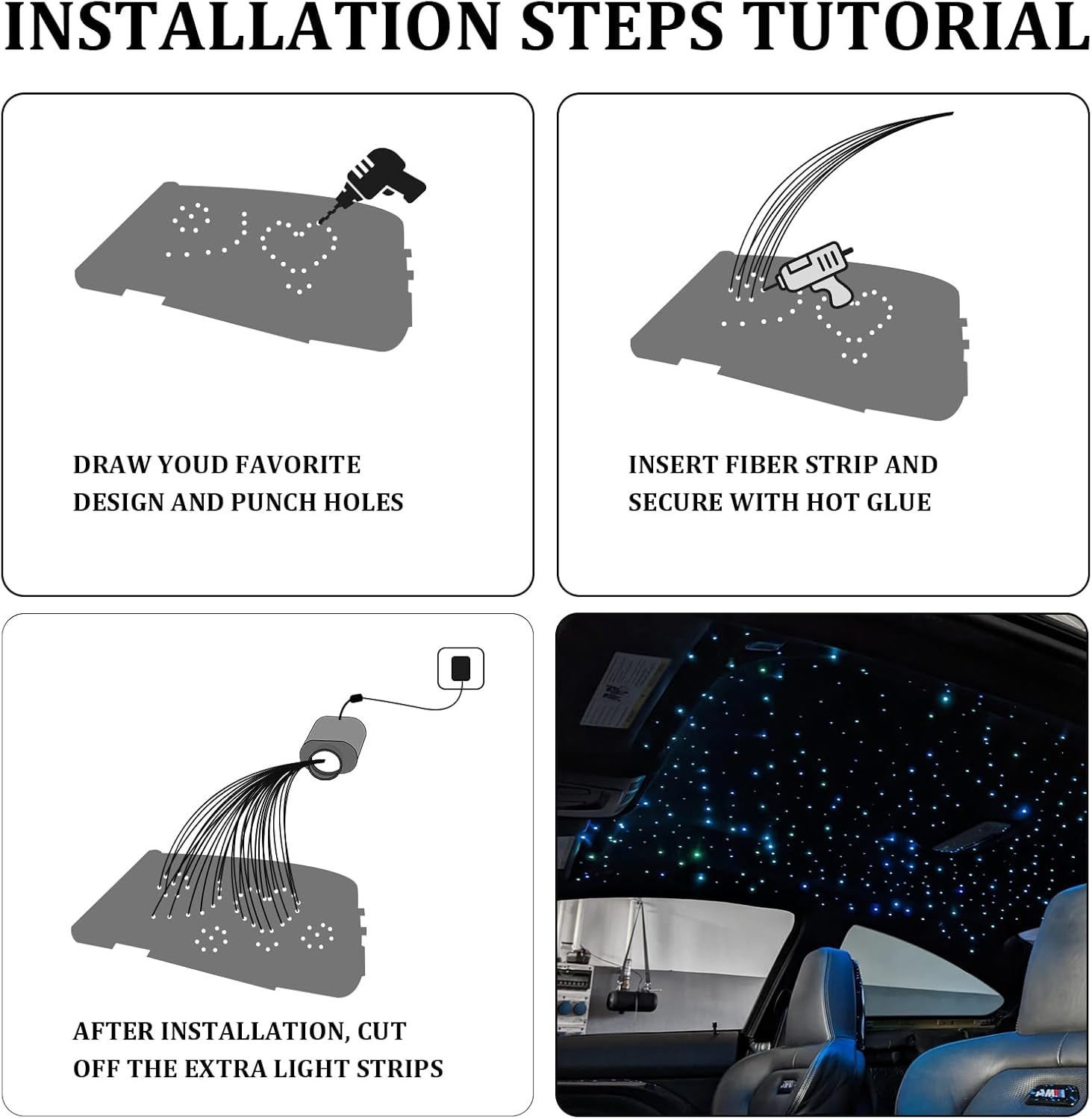 6W Small Size Car Twinkle Fiber Optic Starlight Headliner Kit, 150pcs*0.03in*6.5ft Sound-Activated APP& Remote Control Starlight Engine for Car Home