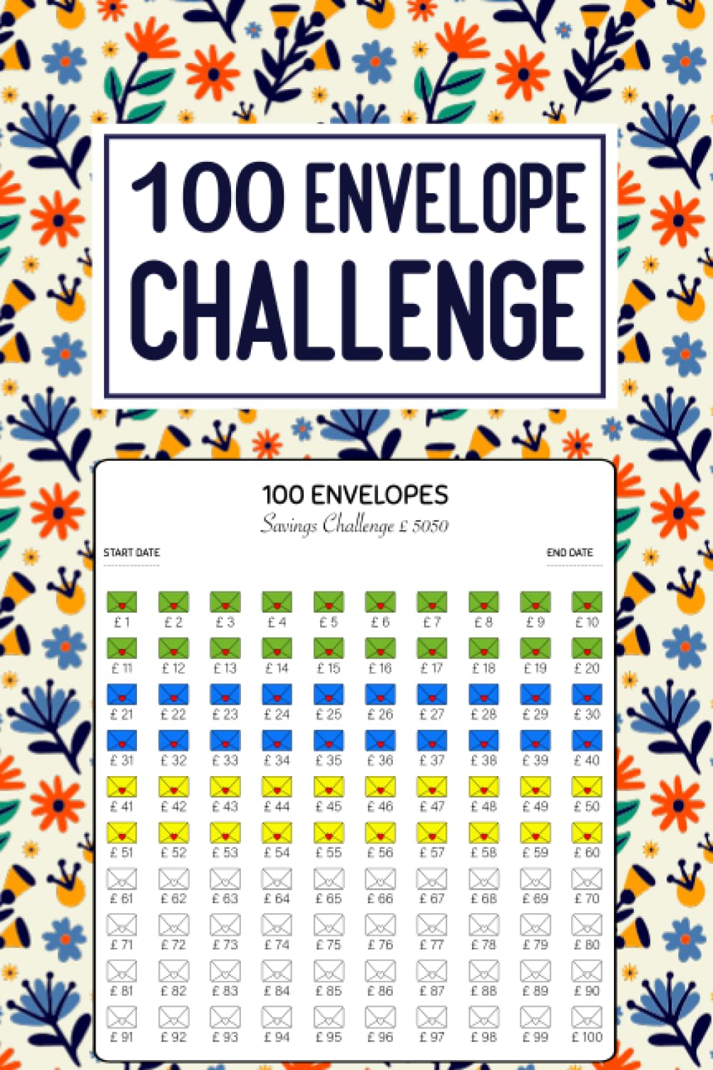 Independently published 100 Envelope Saving challenge: Low Income Savings Challenge Tracker Journal, Easy And fun Way To Save £5,050, cash envelope wallet, Tracker money challenge