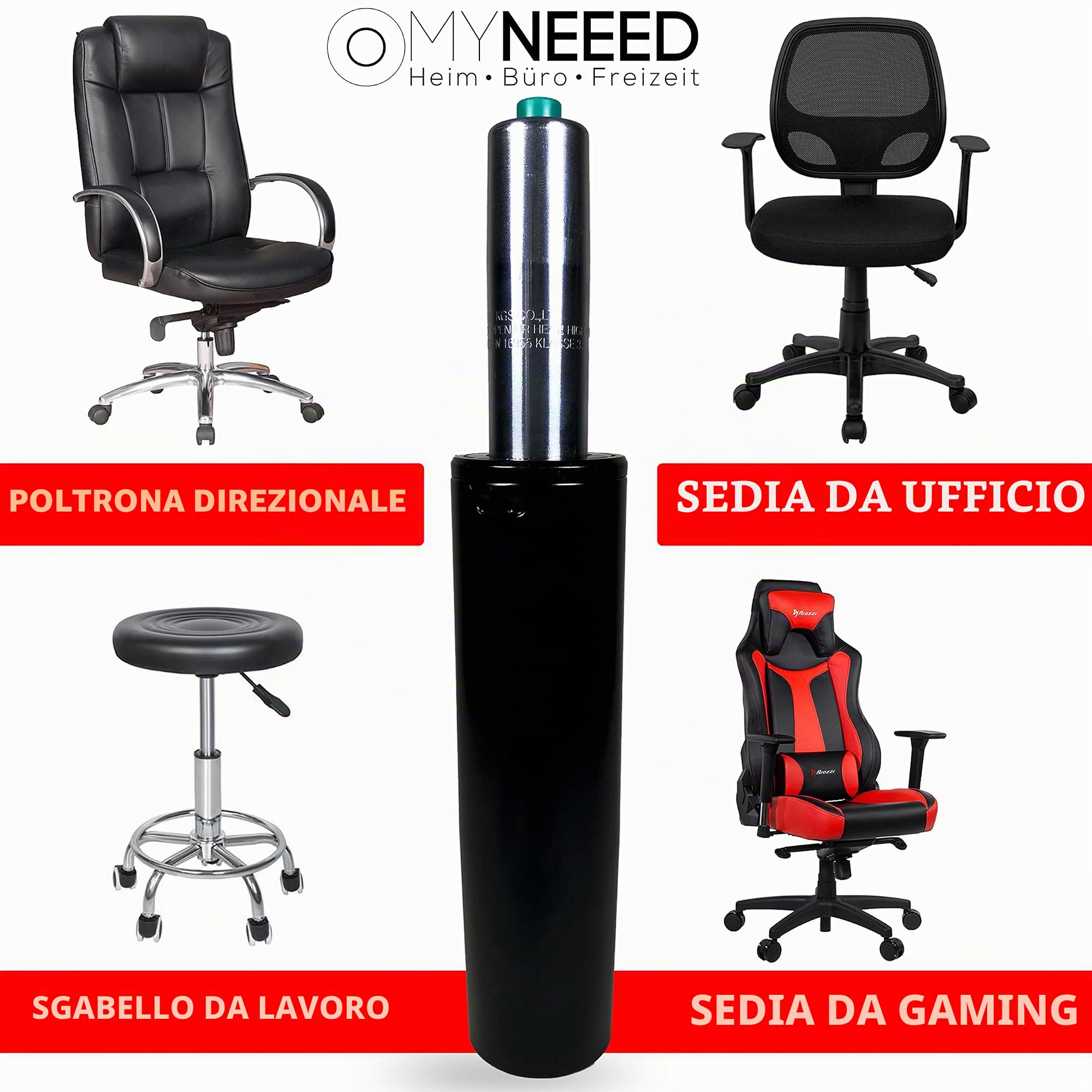 Molla a gas per sedia da ufficio, portata fino a 200 kg, ammortizzatore di pressione per sedia direzionale, sgabello e sedia da scrivania, lunghezza tubo 230 mm nero