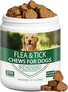 Flea and Tick Chewable for Dogs 200ct - Dog Flea and Tick Supports, Natural Yeast Omega 3 for Skin Coat & Itching Relief, Immune Support, Oral Supplement for All Breeds & Ages