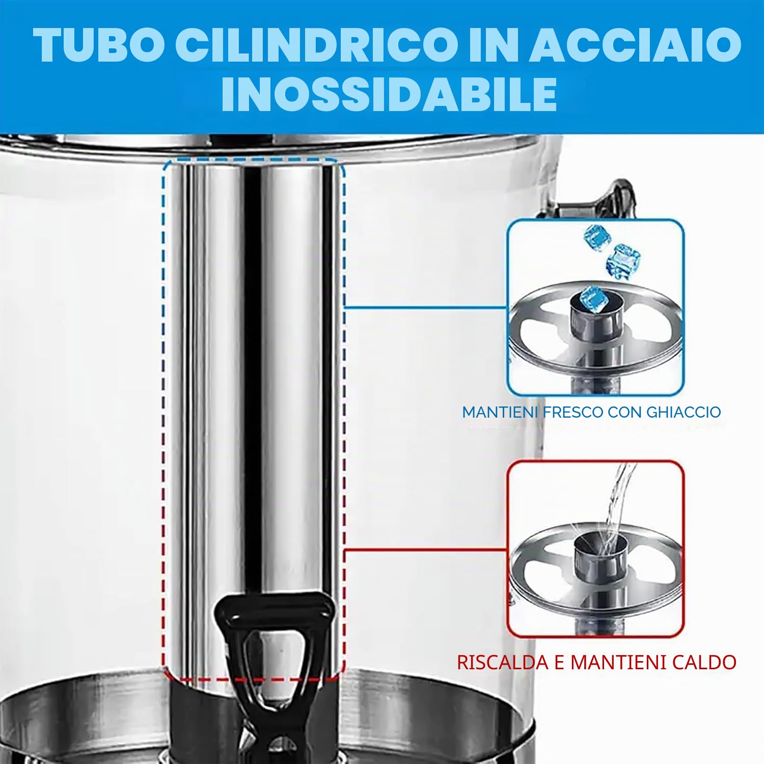 Distributore di Bevande in Acciaio Inossidabile, Distributore di Succhi con Vassoio Antigoccia per Isolare/riscaldare/raffreddare Bevande di Birra, Adatto per Bar per Feste di Ristorante(d'argento)