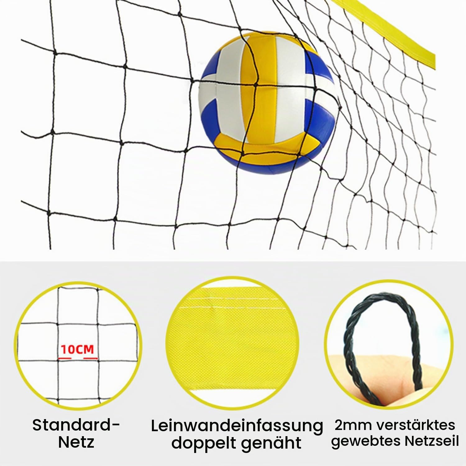 Volleyballnetz Set,Volleyballnetz Set Mit Stangen Professionell 9,5m* 1m Höhenverstellbar,Tragbarer Beachvolleyball-Netz Outdoor,Handpume, Grenzlinie,Für Garten Strand Rasen