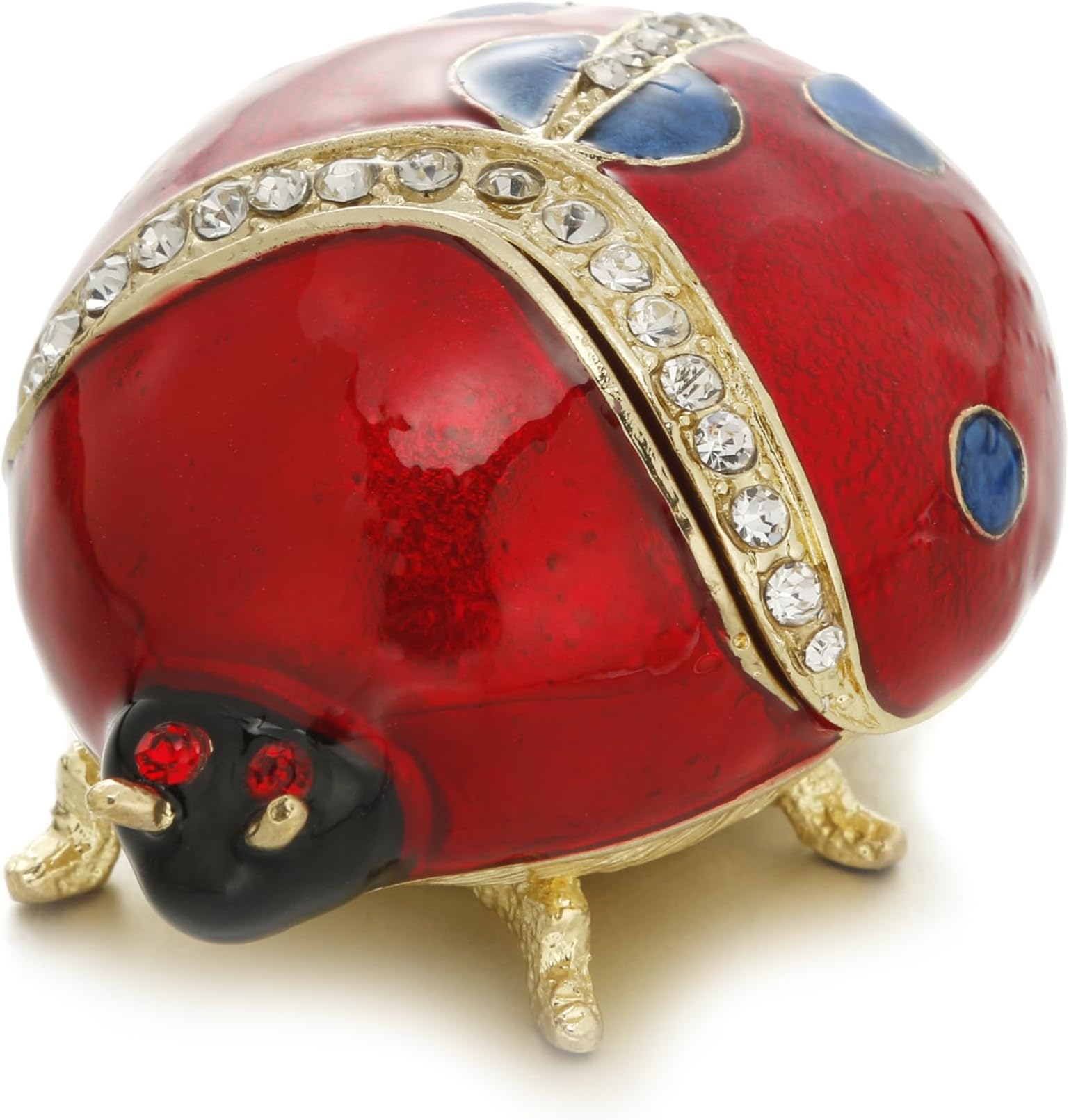 Hand Painted Enameled Ladybug Trinket Box, Hinged Unique Mini Ring Necklace Jewelry Organizer, Classical Bejeweled Storage, Figurine Collectible Keepsake Home Decor (Ladybug-2)