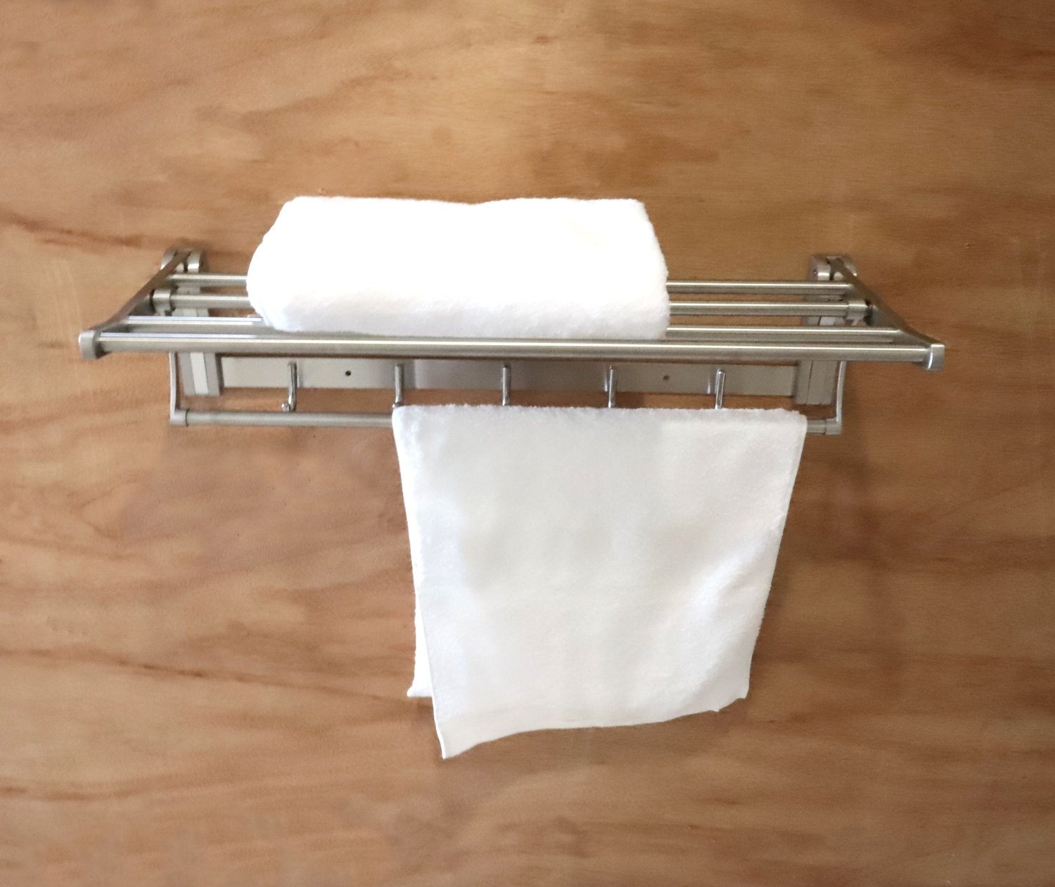 Togu sus 304 Acero inoxidable 5 estante plegable toallero de barra con 5 ganchos, Heavy Duty toalla estantes montado en la pared para baño, aseo, acabado en acero inoxidable cepillado