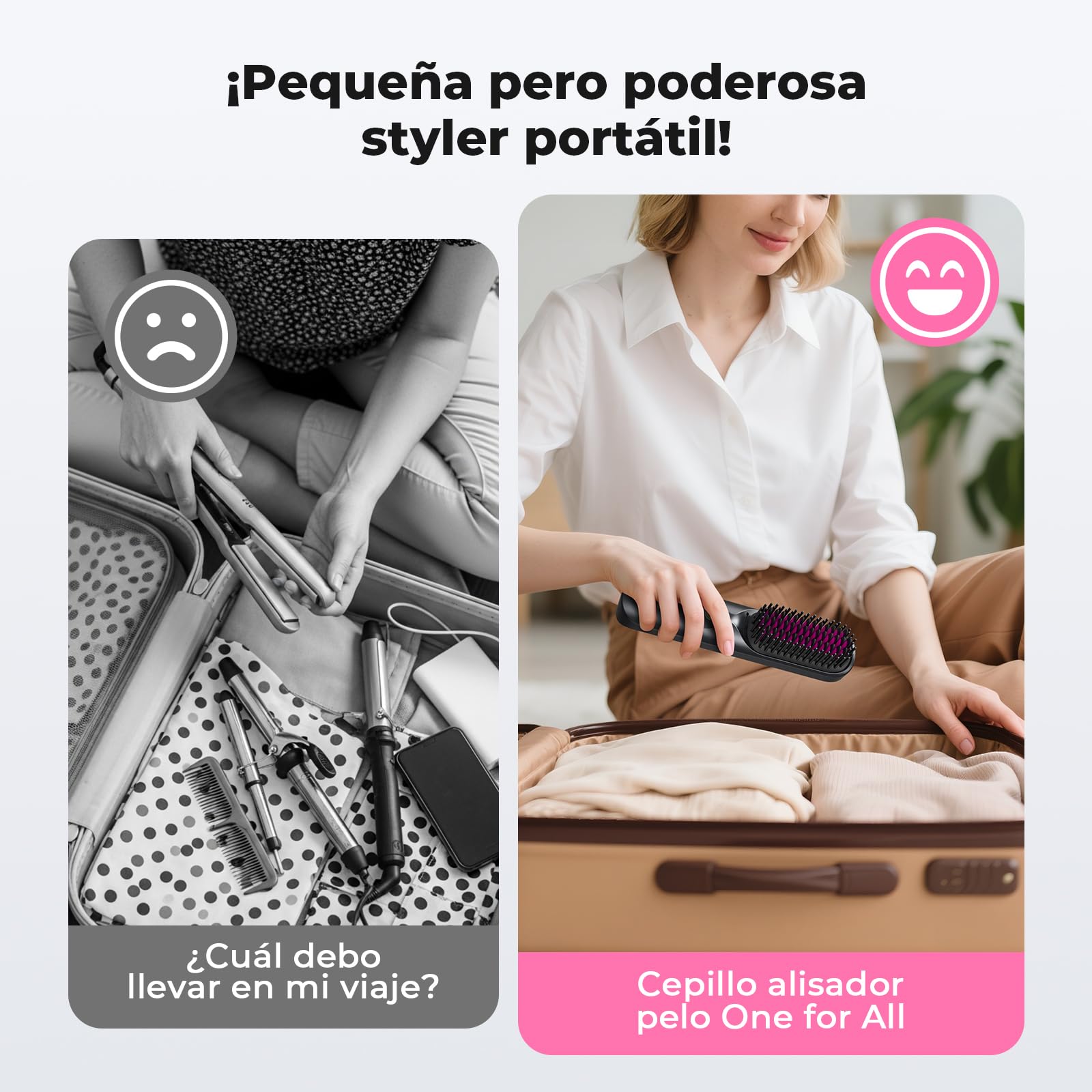 Bopcal Cepillo Alisador Pelo Inalámbrico, 10000mAh Mini Plancha del Pelo Profesional 3 in 1, Calentamiento Rápido 30S, Anti-Escaldaduras, 6 Temperaturas, 120-230 ℃, Use en Casa/Viaje, Negro