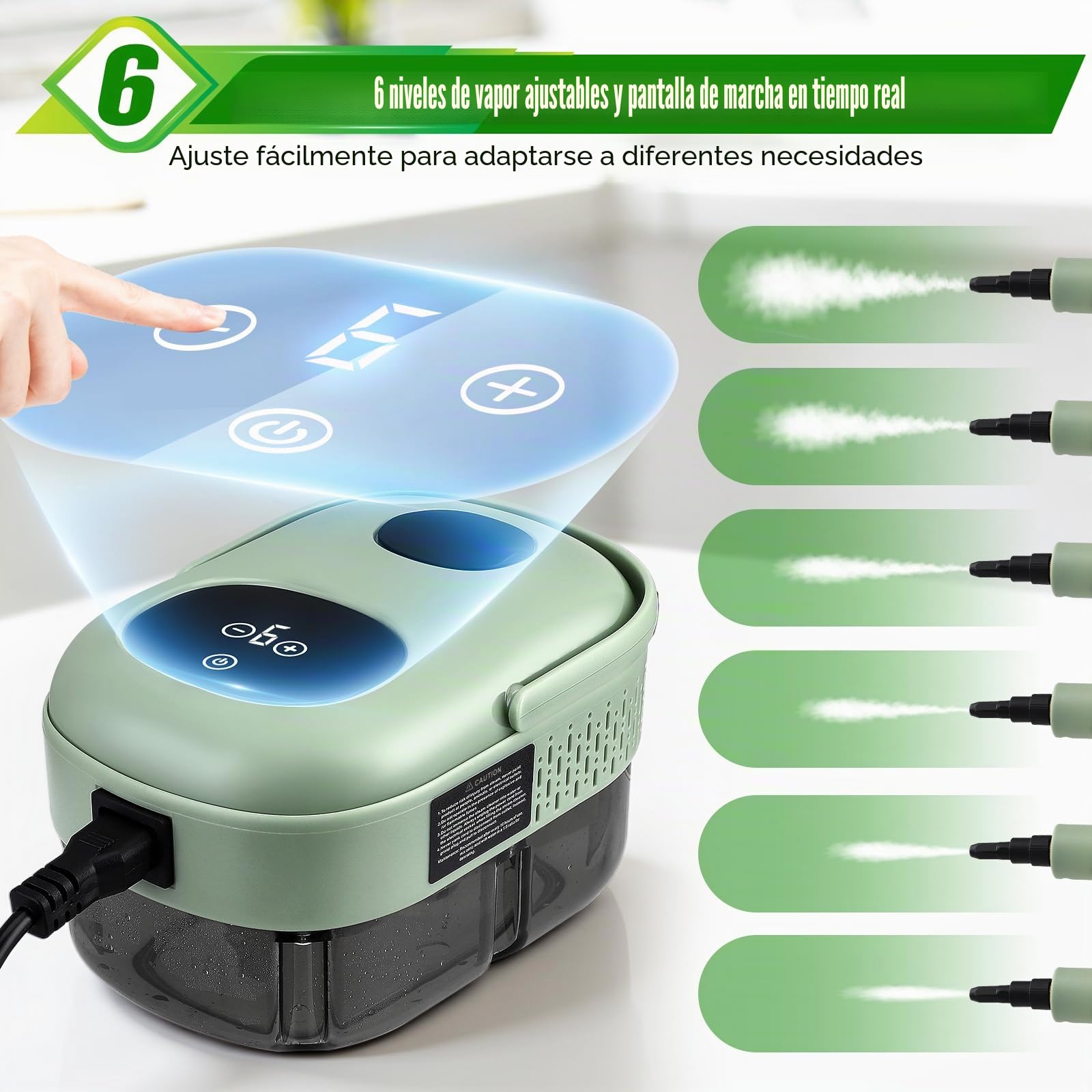 Limpiador a vapor, 2500 W, 3 bares de presión y 105 °C de alta presión, limpiador de vapor de mano para uso doméstico, máquina de limpieza a vapor de alta temperatura para cocina, baño, azulejos