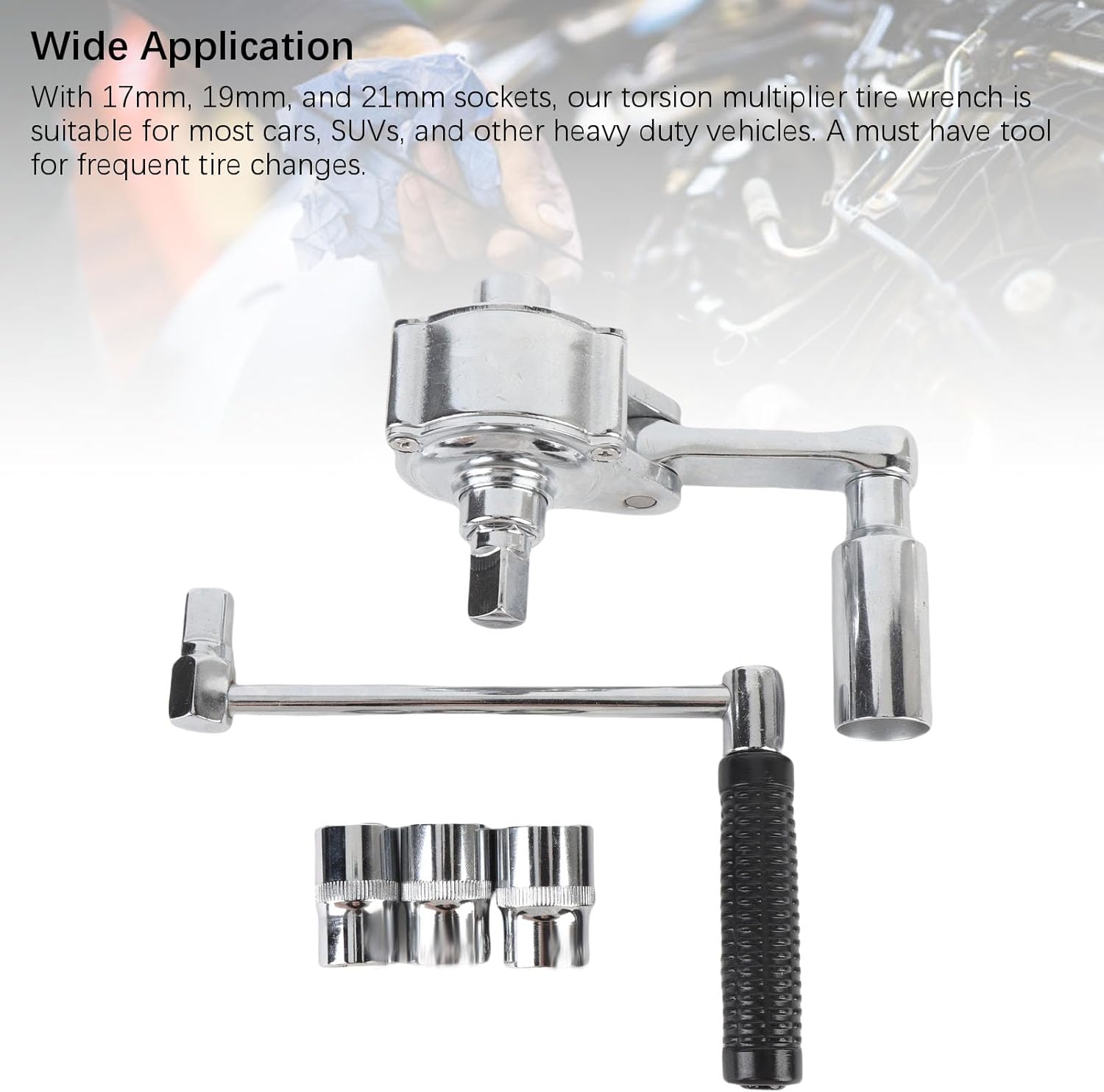 Heavy Duty Torsion Multiplier Wrench Set, 1:16 Gear Ratio 680Nm Wrench Set, 17mm 19mm 21mm Sockets, Ideal for Car, SUV & Truck Tire Lug Nut Removal
