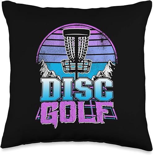 Disc Golf Basket 90s Synthwave Sunset Retrowave Frisbee Golf Throw Pillow