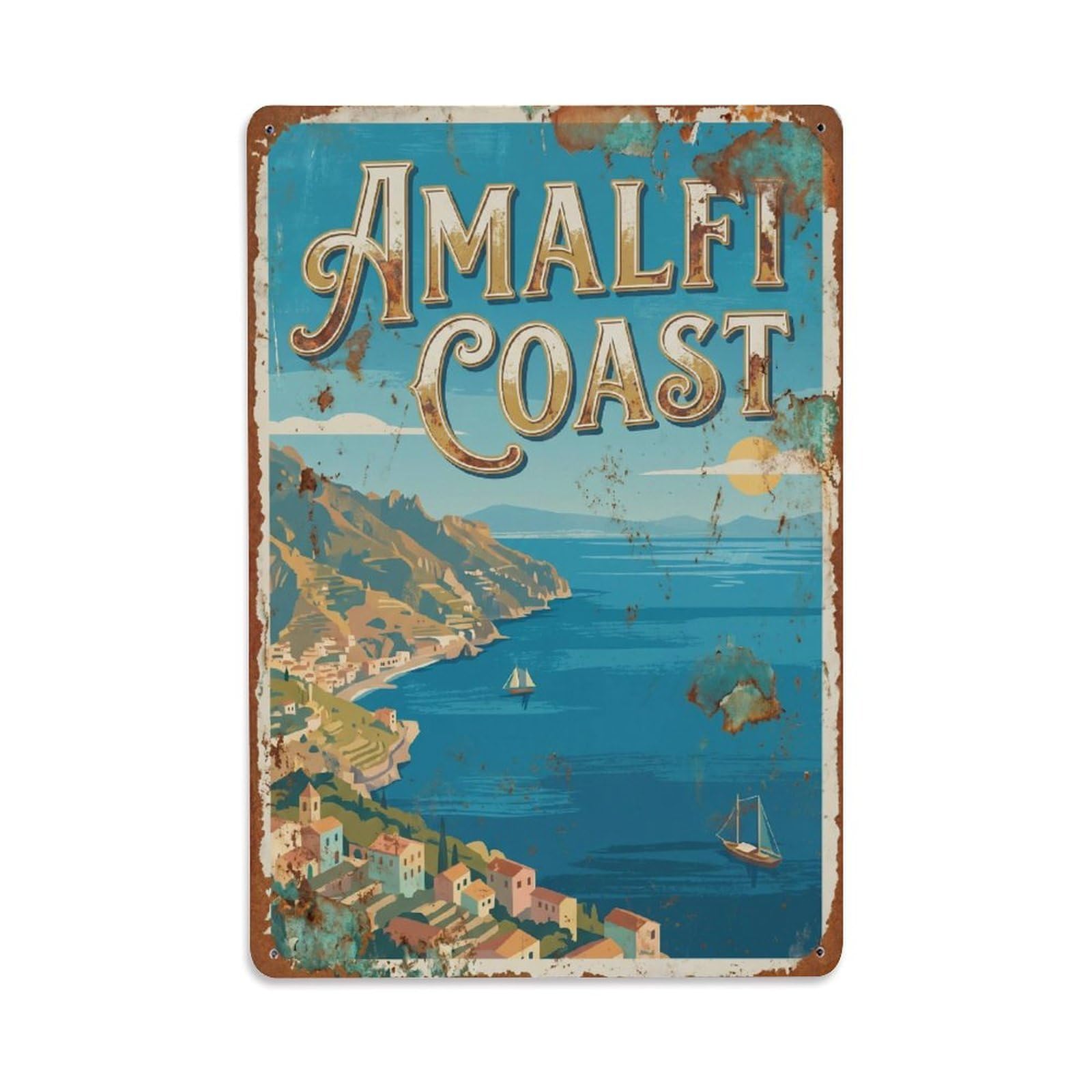 Vintage Travel Seascape Italy Azure Metal Tin Sign