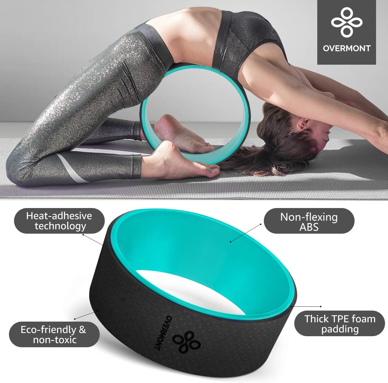 Overmont 5-in-1 Set, 1 Yoga Wheel for Back Pain- 13x 5in, 2 EVA Foam Yoga Blocks with Strap, 1 Extend Ring Premium Back Roller for Yoga Pose Backbend Stretching Pilates Meditation : Sports & Outdoors