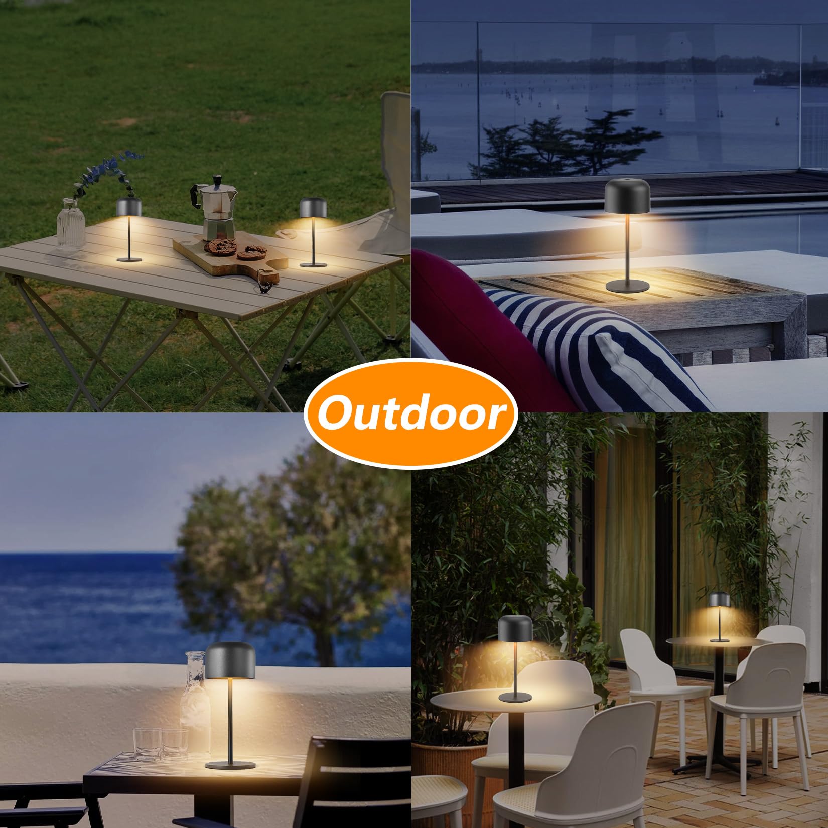 Klighten 2 Stück Dimmbare Led Akku Kleine Tischlampe Kabellos 3000K-6000K Indoor/Outdoor, IP54 Höhe 21cm Wiederaufladbar Tischleuchte Mit Usb-C, Schwarz, Warmweiß/Natürliches Licht/Kühles Licht