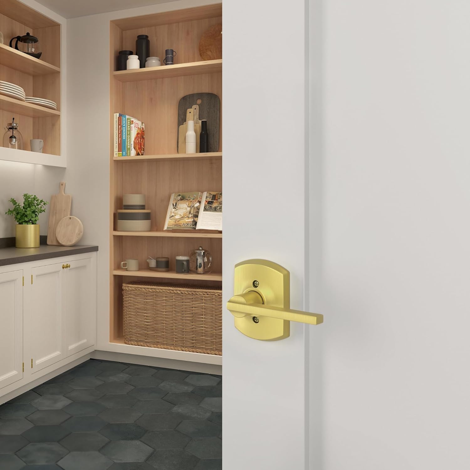 SCHLAGE F170-LAT-GRW Latitude Single Dummy Door Lever with Decorative Greenwich, Matte Black