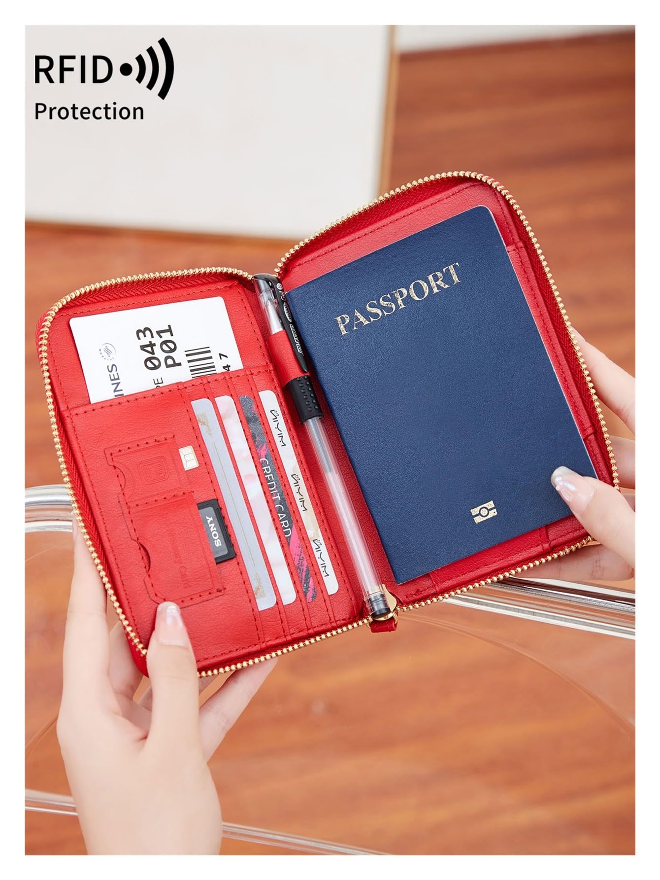 Bolsa de pasaporte retro para hombres y mujeres, RFID de moda, funda multifuncional de piel sintética, clip para pasaporte, accesorios de viaje, Hz726-azul rey, Talla única