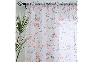 84" Cherry Flower, Terracotta, Sheer Curtains for Bedroom 2-Panel