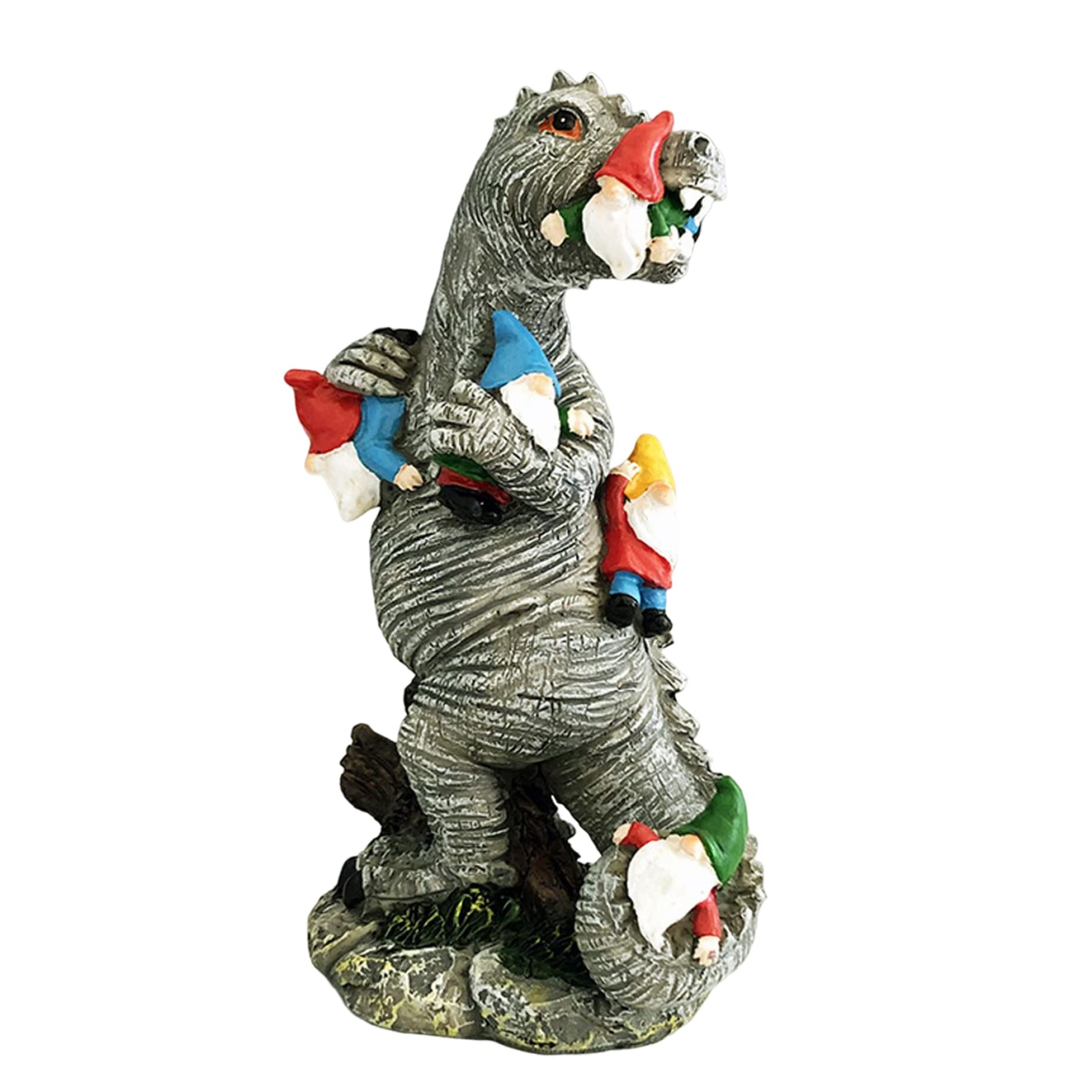 Grtheenumb Garden Ornament|Dinosaur Statue Garden Dinosaur Eating Gnomes Statues Decoration Ornaments for Patio Yard L
