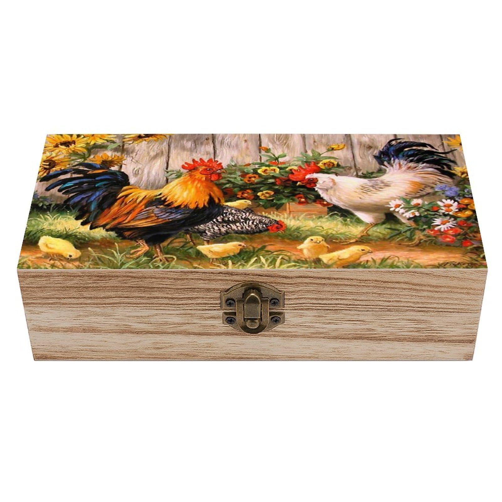asbwuo Chicken Painting Wood Keepsake Box Wooden Box with Hinged Lid