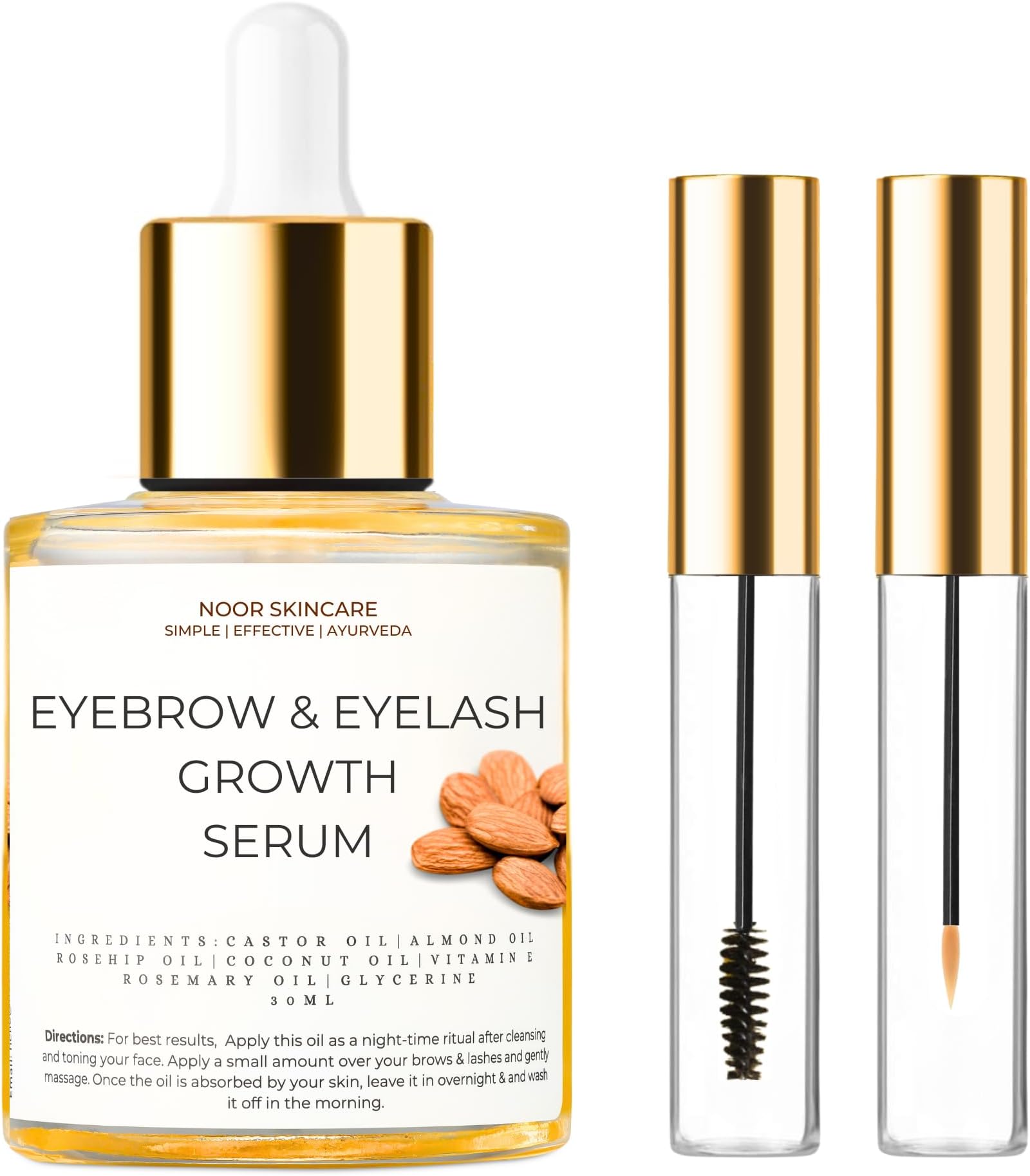 Eyebrow & Eyelash Growth Serum/Oil - Organic, Brow & Lash Boosting Enhancer for Thick Eyebrows and Eyelashes - has Castor oil for Volume & comes with Applicators (30 ml)