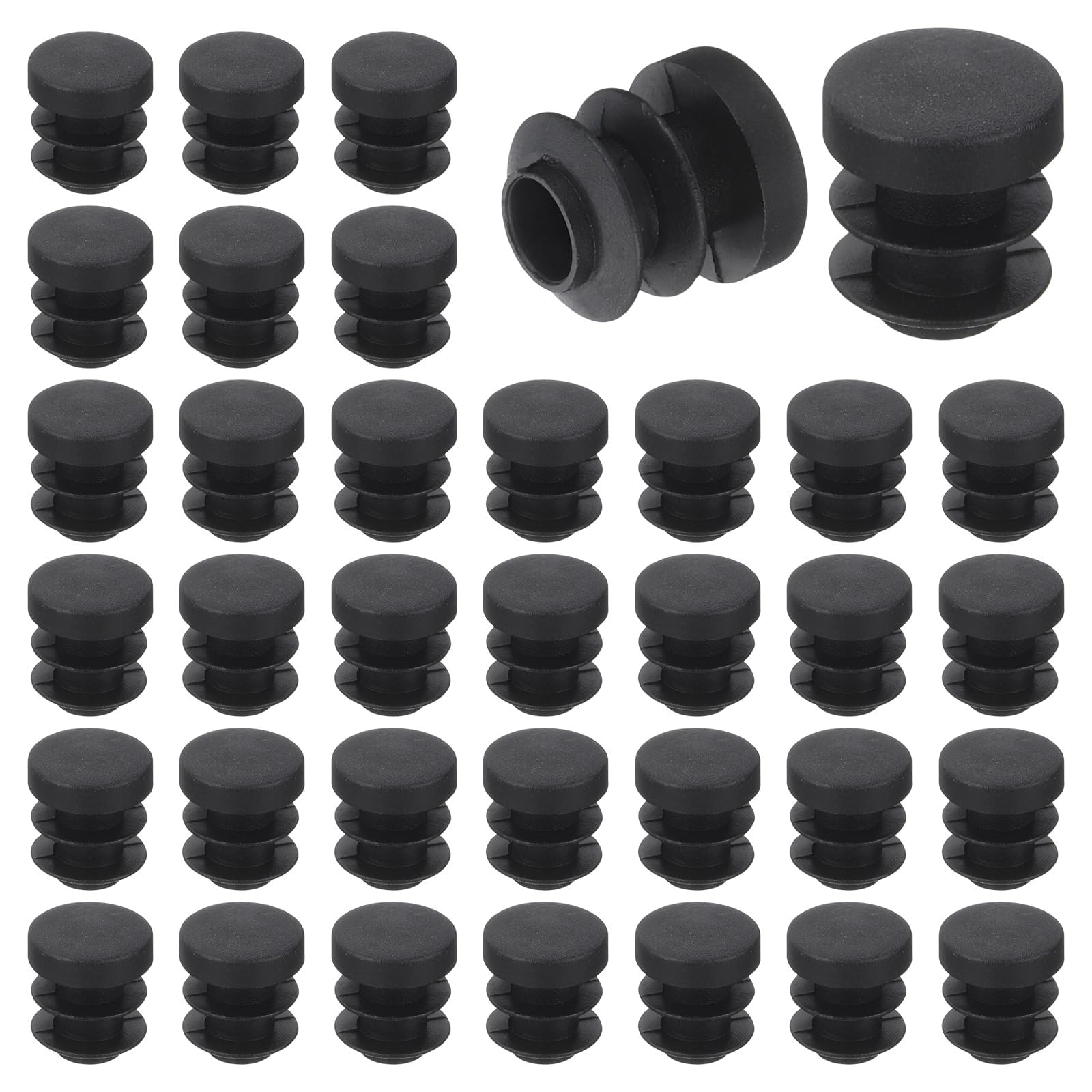TA-VIGOR 36 Pcs Round Plastic End Caps 25mm(0.98 Inch), Black PE Pipe Plug Inserts for Chair Table Furniture Legs, Glide Floor Protector Tube Caps for Bench Stool Frame, Tubing Pipe End Covers