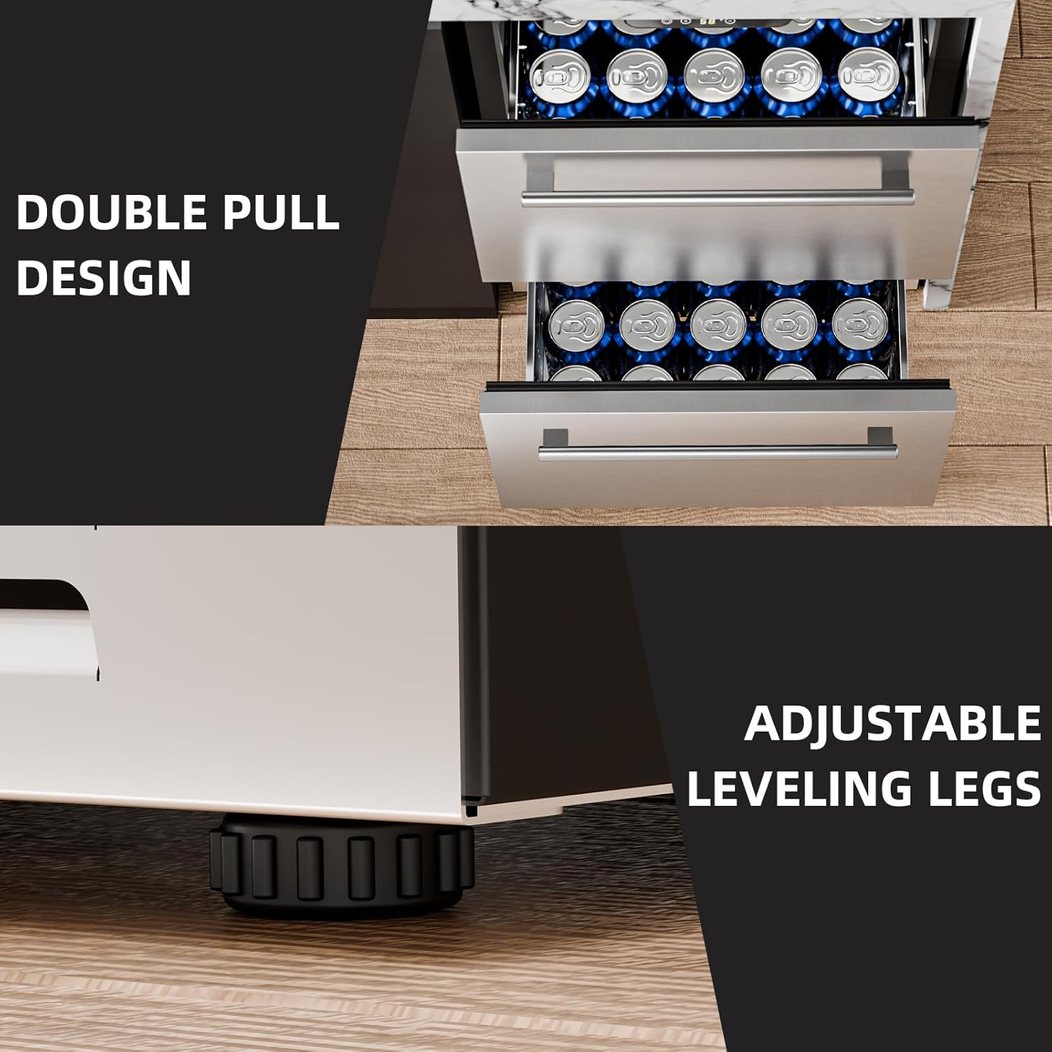 Antarctic Star Outdoor Beverage Refrigerator 24 Inch Wide,Stainless Steel Double Drawer Mini Fridge 145 Cans for Undercounter Built-in or Freestanding,Wine Cooler for Home & Patio,32-50°F,Silver