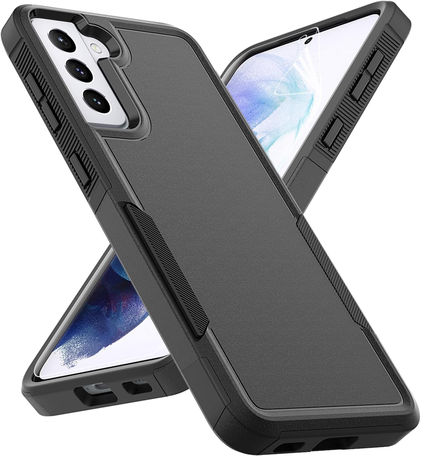 for Samsung Galaxy S21 Plus Case: Dual Layer Protective Heavy Duty Cell Phone Cover Shockproof Rugged with Screen Protector - Military Protection Bumper Tough - Samsung Galaxy S21+ Plus 5G, Black