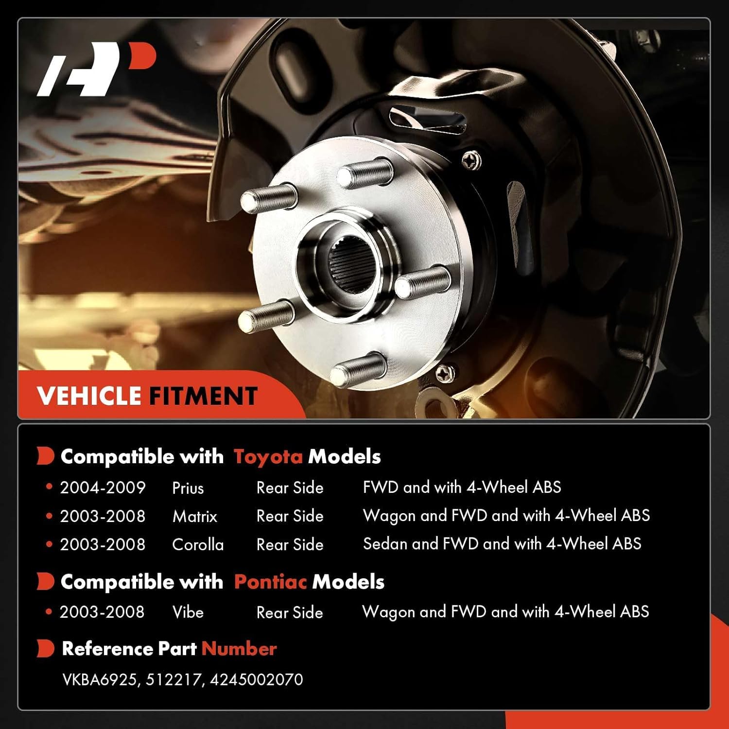 A-Premium 2 x Rear Wheel Bearing and Hub Assembly with ABS & 5-Lug Compatible with Toyota Corolla/Matrix 2003-2008, Prius 2004-2009 & Pontiac Vibe 2003-2008, 4-Wheel ABS, FWD Only - Image 2