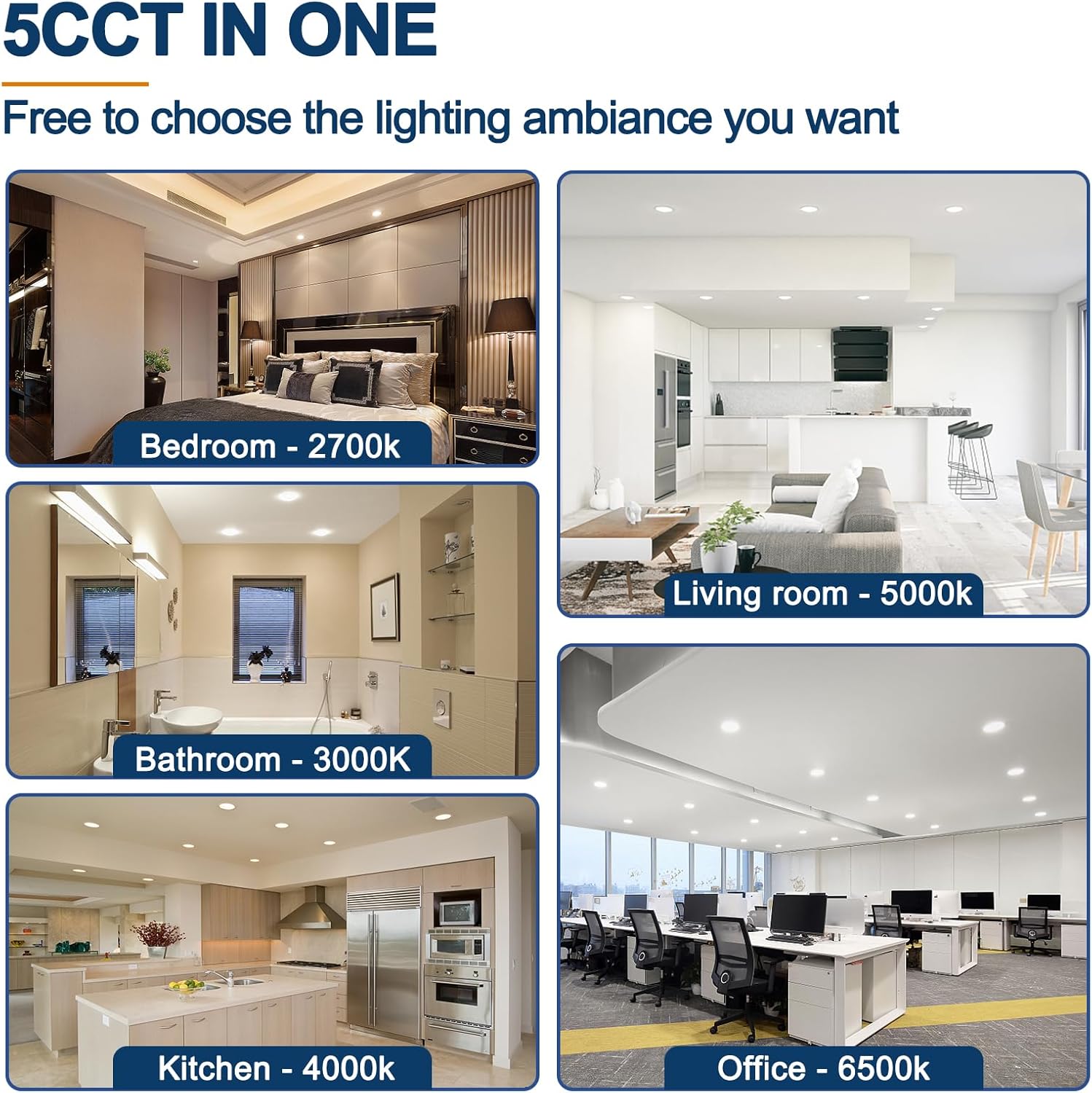 Recessed Lighting 6 Inch Ultra Thin Canless LED Recessed Ceiling Light with Junction Box, 15W Eqv 125W, 5 CCT 2700K~6500K Selectable, Wafer Downlight Dimmable by Remote Control - ETL-12 Pack