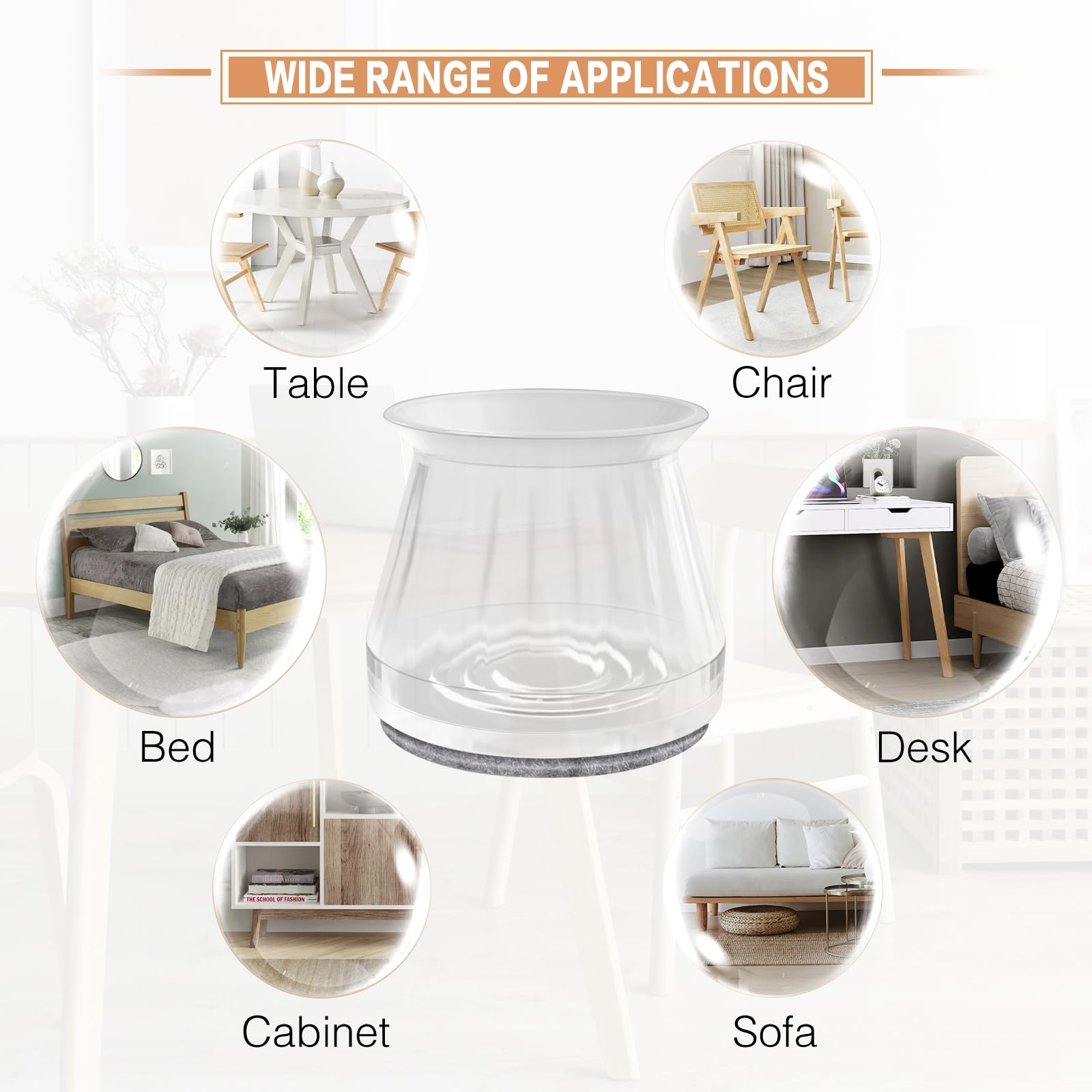 8 protectores de suelo para patas de silla, protectores de suelo de silicona transparente para suelos de madera dura, tapas de patas de silla con almohadilla de fieltro para patas de muebles