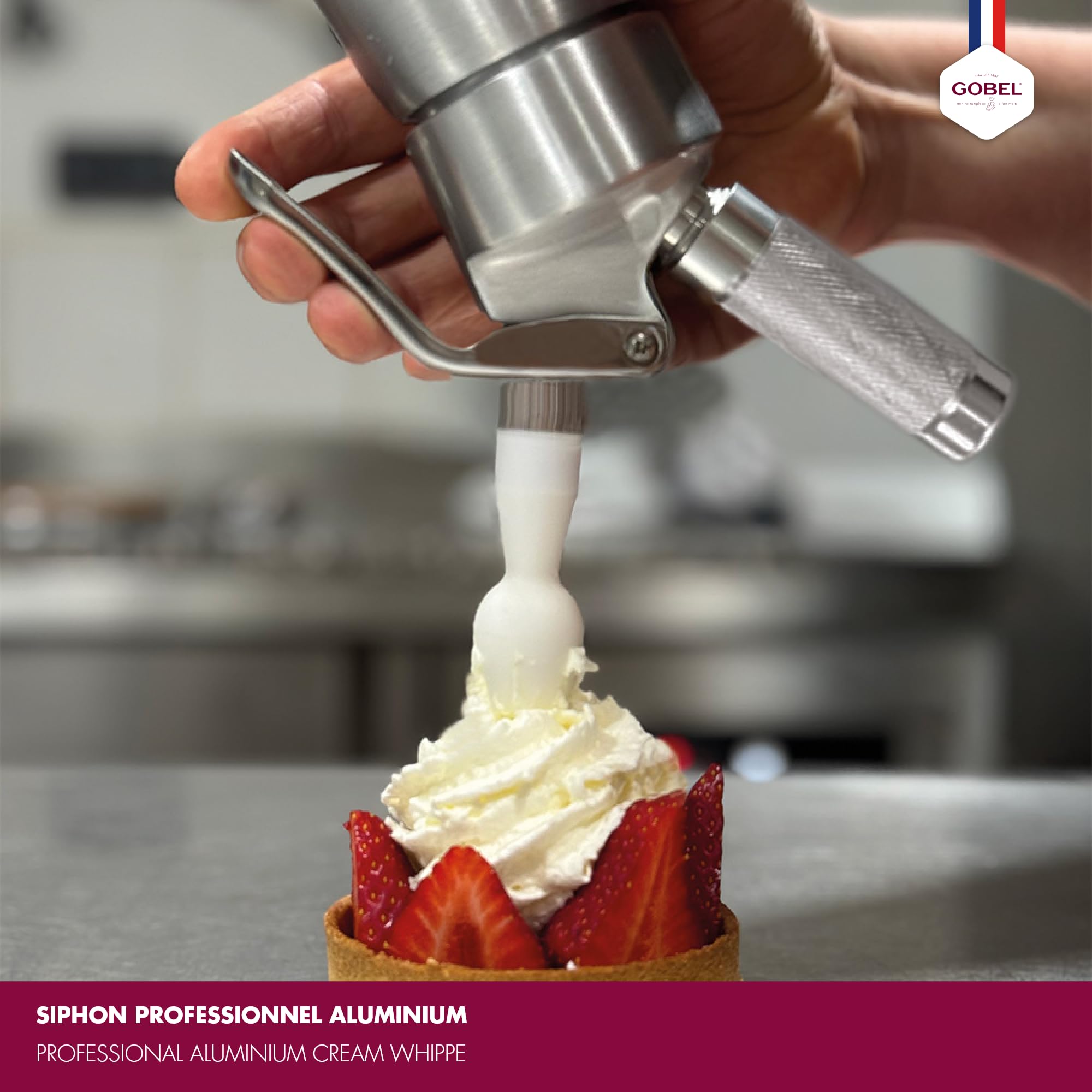 Gobel Siphon Chantilly 500 ml Aluminium – Crème Chantilly, Espumas & Mousses – 3 Douilles + Brosse – Siphon Cuisine Professionnel Chaud/Froid – Revêtement Antiadhérent