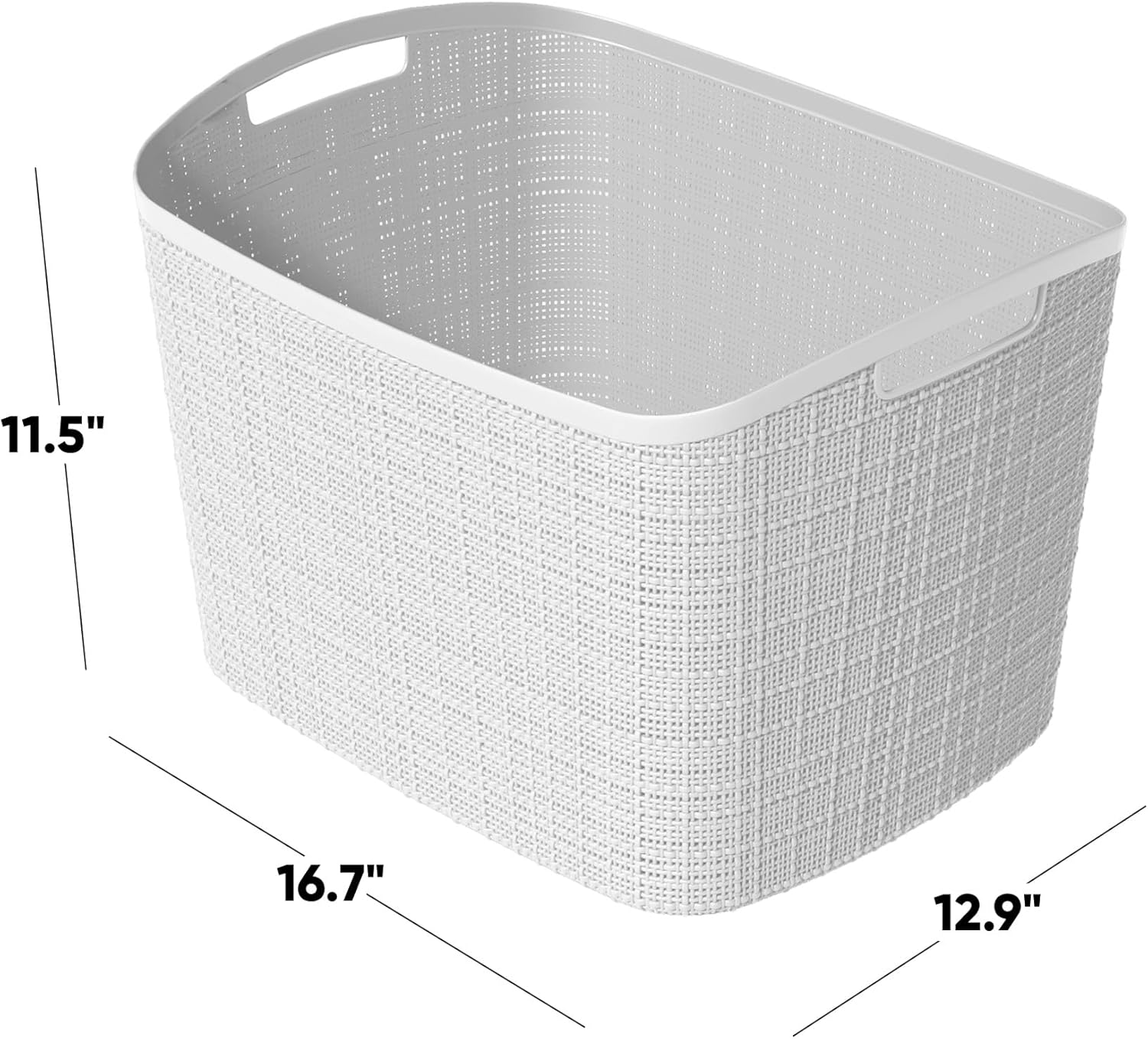 curver set of 2 xl 30.5l jute decorative plastic organization and storage baskets - perfect bins for home office, closet shelves, kitchen pantry and all bedroom essentials, white white extra large 30.5l