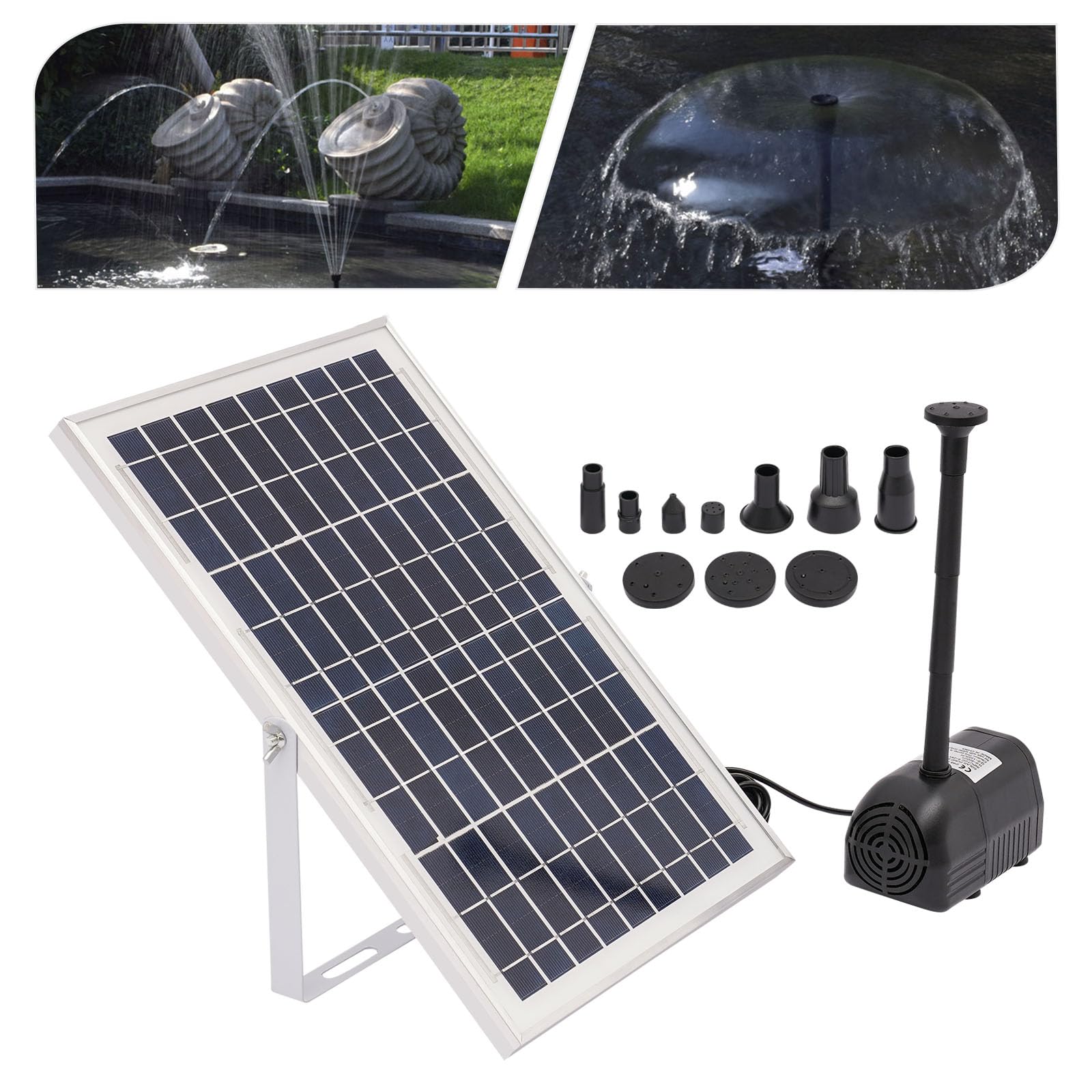 Pompa solare per laghetto da 1000 l/h con pannello solare da 17 V/10 W, decorazione da giardino, pompa senza spazzole con altezza di 2,5 m