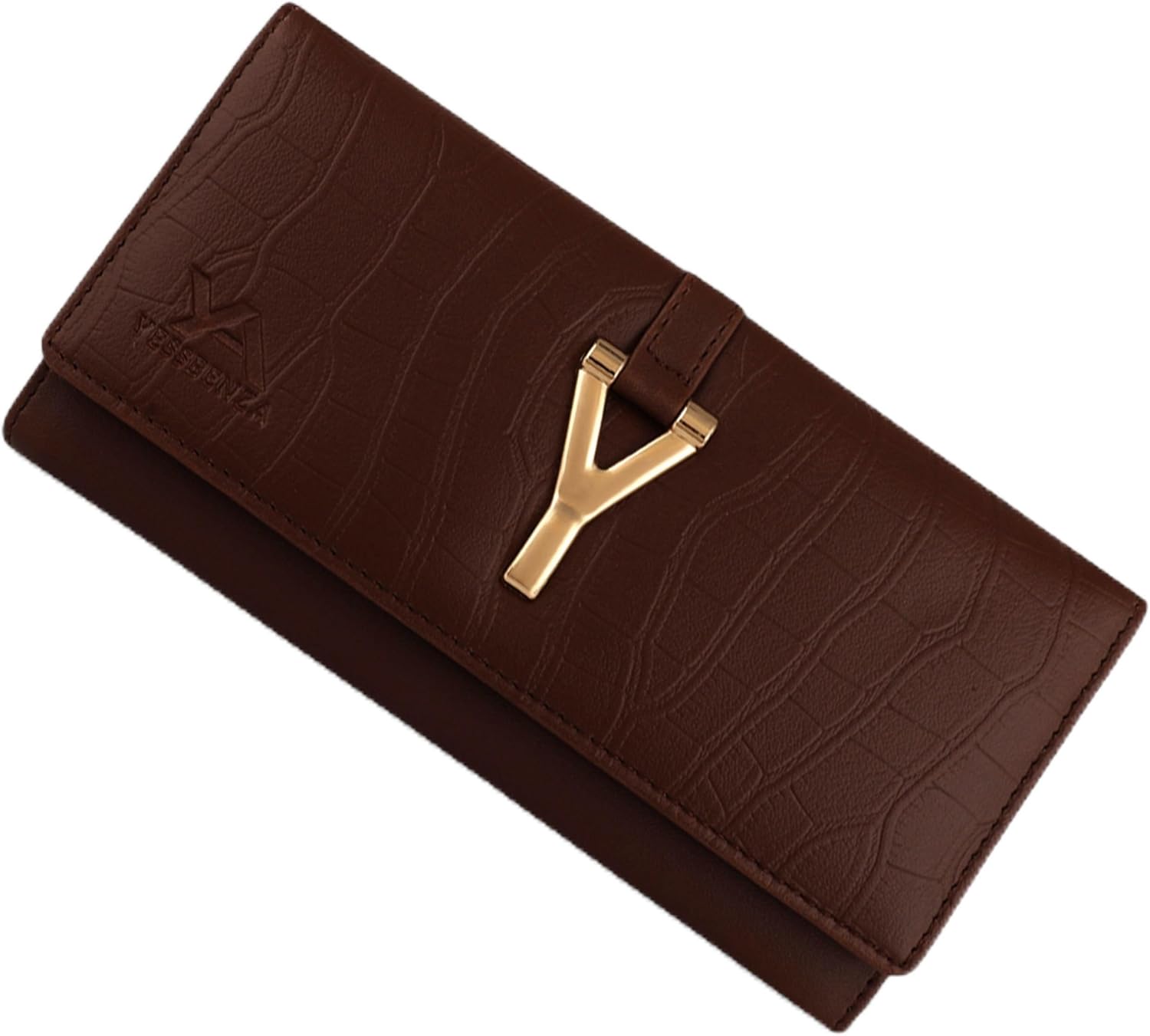 Women's Croco Faux Leather Tow Fold Casual Latest Hand Clutch Wallet Purse with Phone Pocket 6 Cards Slot, Clay Brown, 8.5, Casual