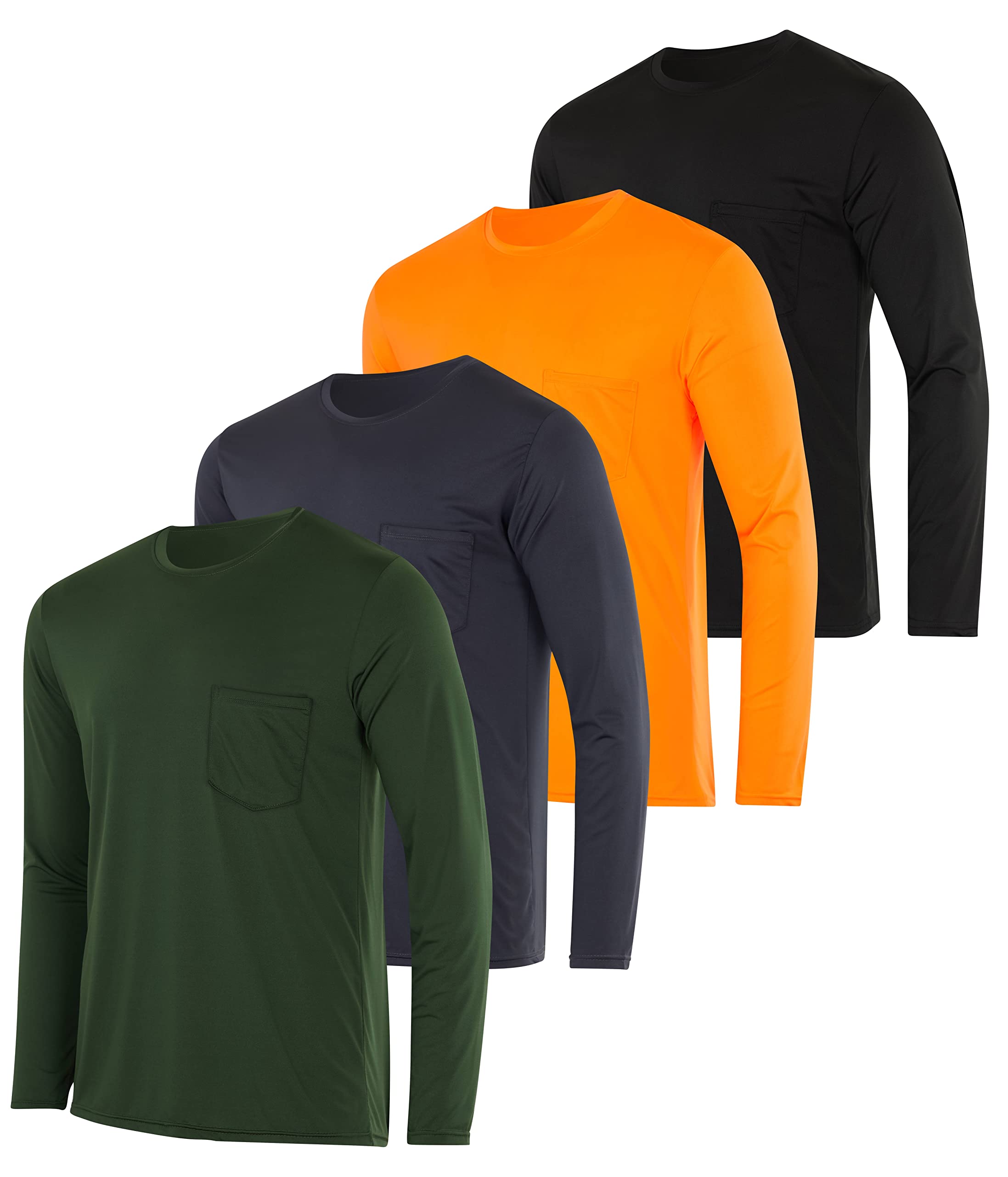 Real Essentials4 Pack: Men's Dry-Fit Active Athletic Long Sleeve Pocket Crew T-Shirt Outdoors UPF 50 S-5XLT
