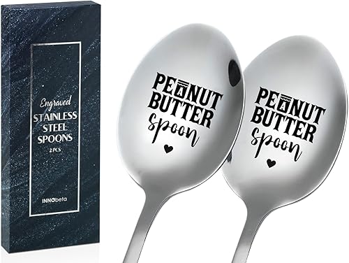 2 cucharas de mantequilla de maní, divertida cuchara de acero inoxidable grabada, el mejor regalo para los amantes de la mantequilla de maní para