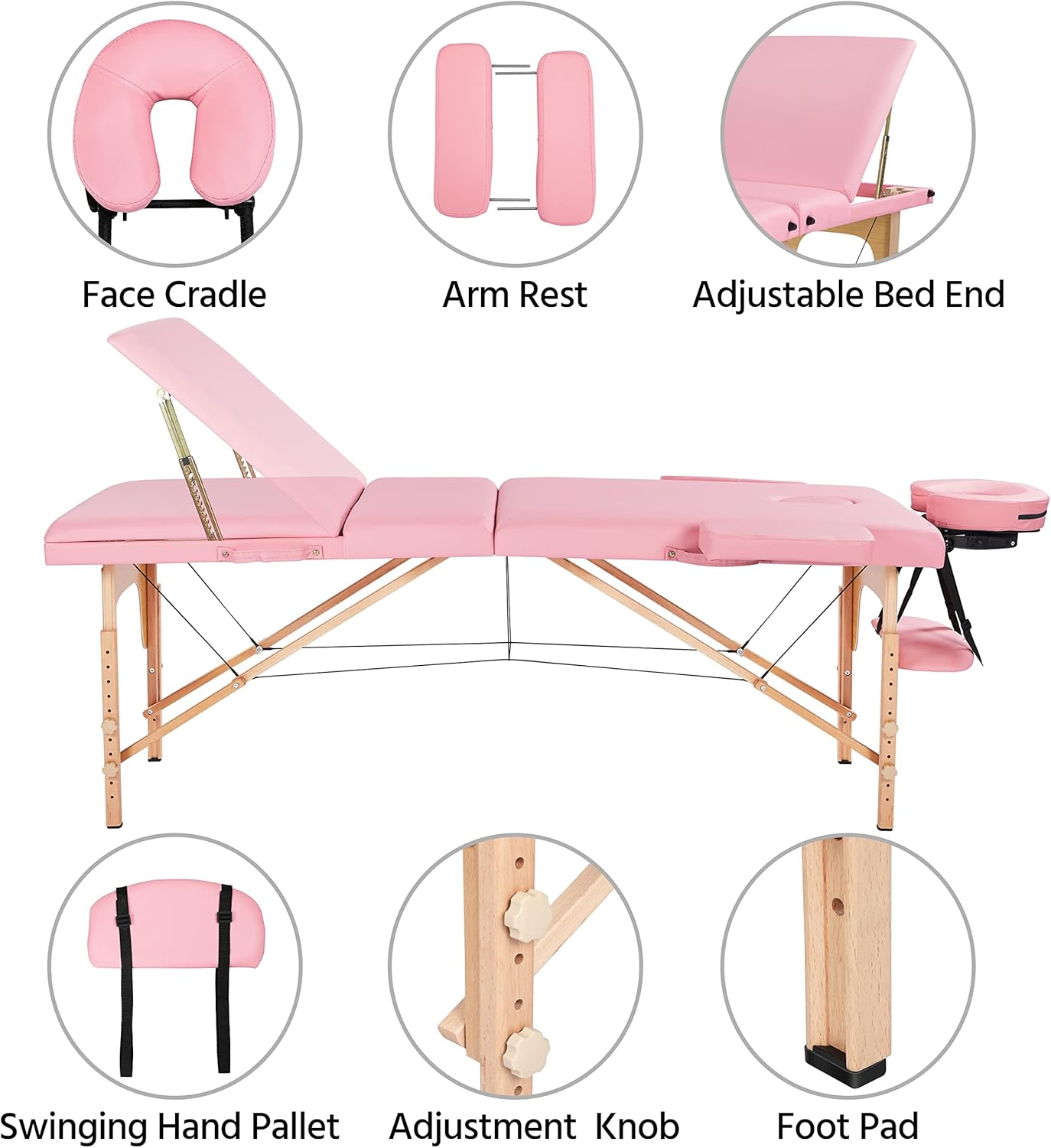 Topeakmart Lash Bed Massage Tables Portable Height Adjustable Salon Bed 2 Folding Face Cradle Bed Tattoo Bed Pink : Beauty & Personal Care