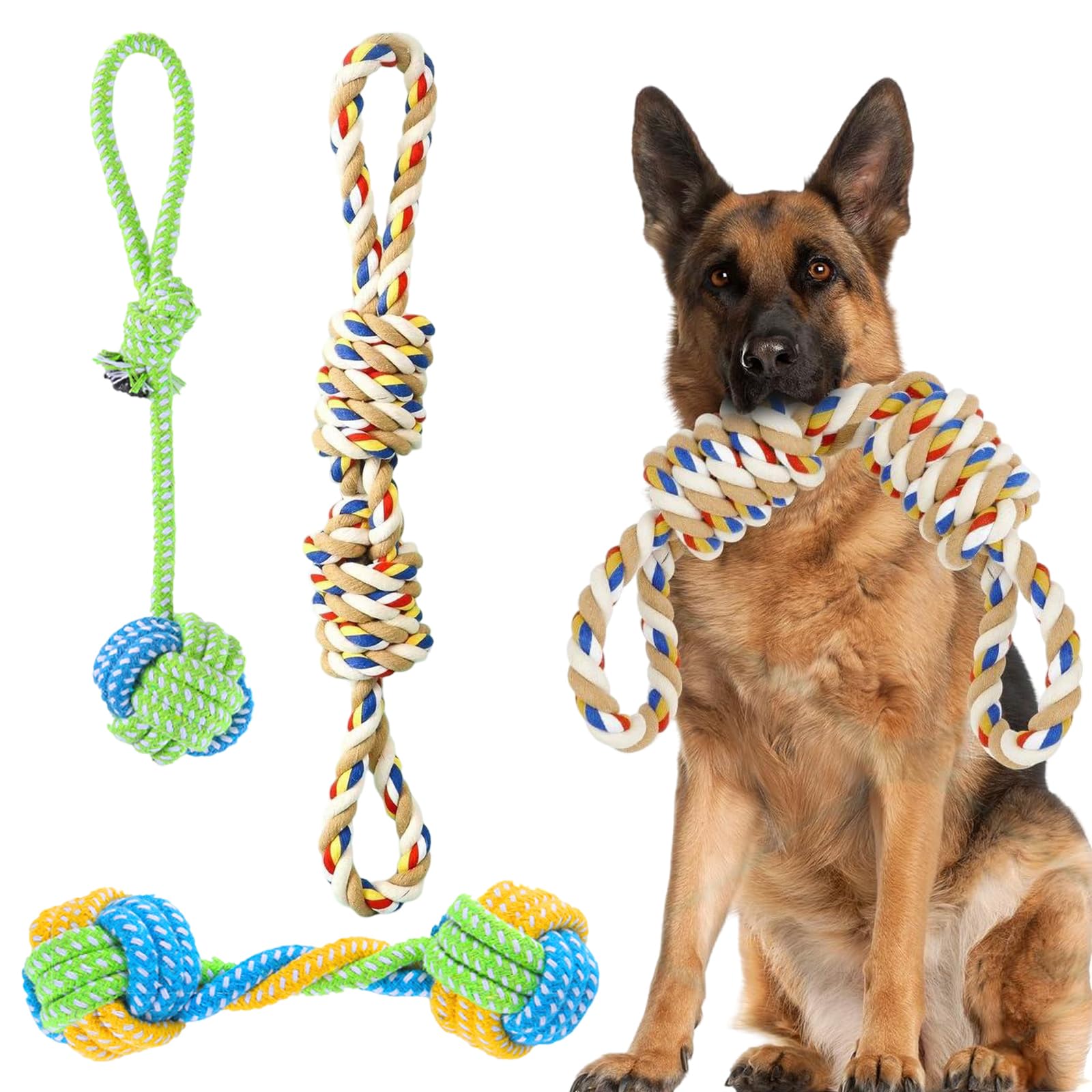 WideSmart 3 Pcs Dog Toys, Tough Dog Chew Toy,Dog Rope Toy,Dog Toys Indestructible,Sturdy Rope