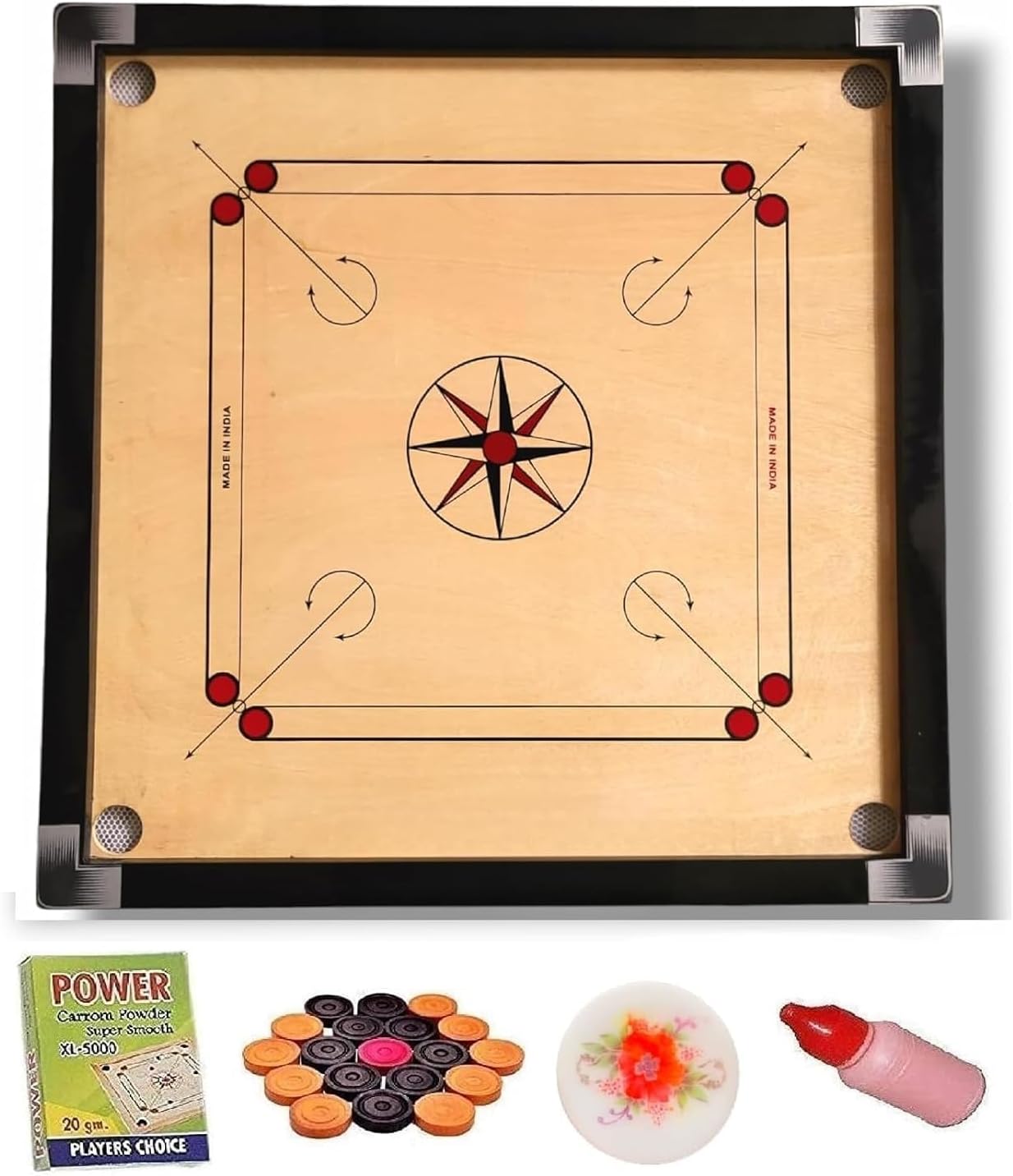 Premium Matte Finish Carrom Board, with Striker, Coins & Powder | Smooth Playing Surface | Indoor Family Game for Kids & Adults with Water Proof Playing Surface. (20 Inch - Small)