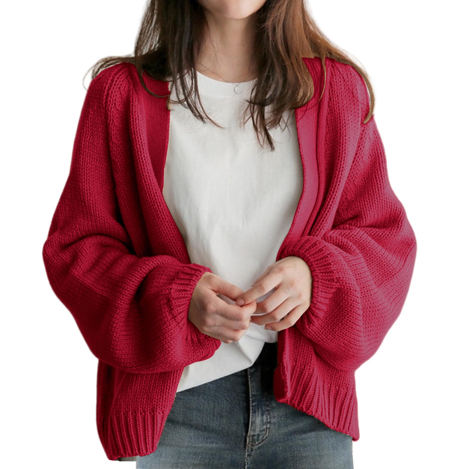 Womens Oversized Cardigan Sweaters Lantern Sleeve Open Front Cardigans Lightweight Chunky Knit Jacket Sweater Coats