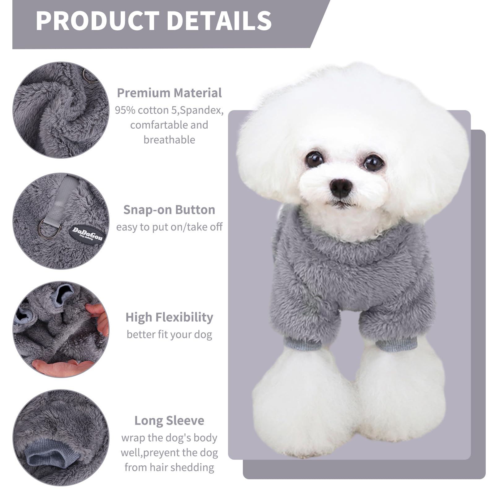 Fleece Jumper for Dog,Velvet Dogs Sweaters Warm Dog Winter with Legs Coats Windproof Dogs Jumpsuit,Puppy Clothes with Leash,Comfy Pet Jackets for Small Medium Pet Cats Dogs (Large) - Image 3